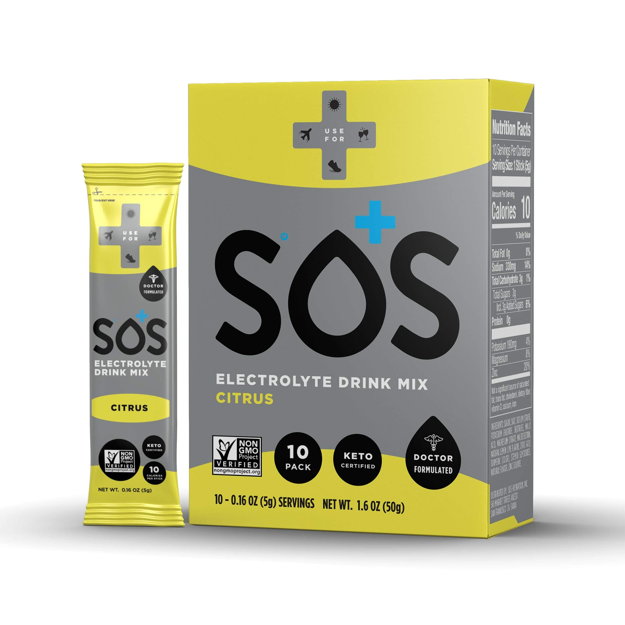 SOS Hydration Doctor Formulated Hydration Drink Mix, Electrolyte Powder Supplement Packets, Lemon Lime