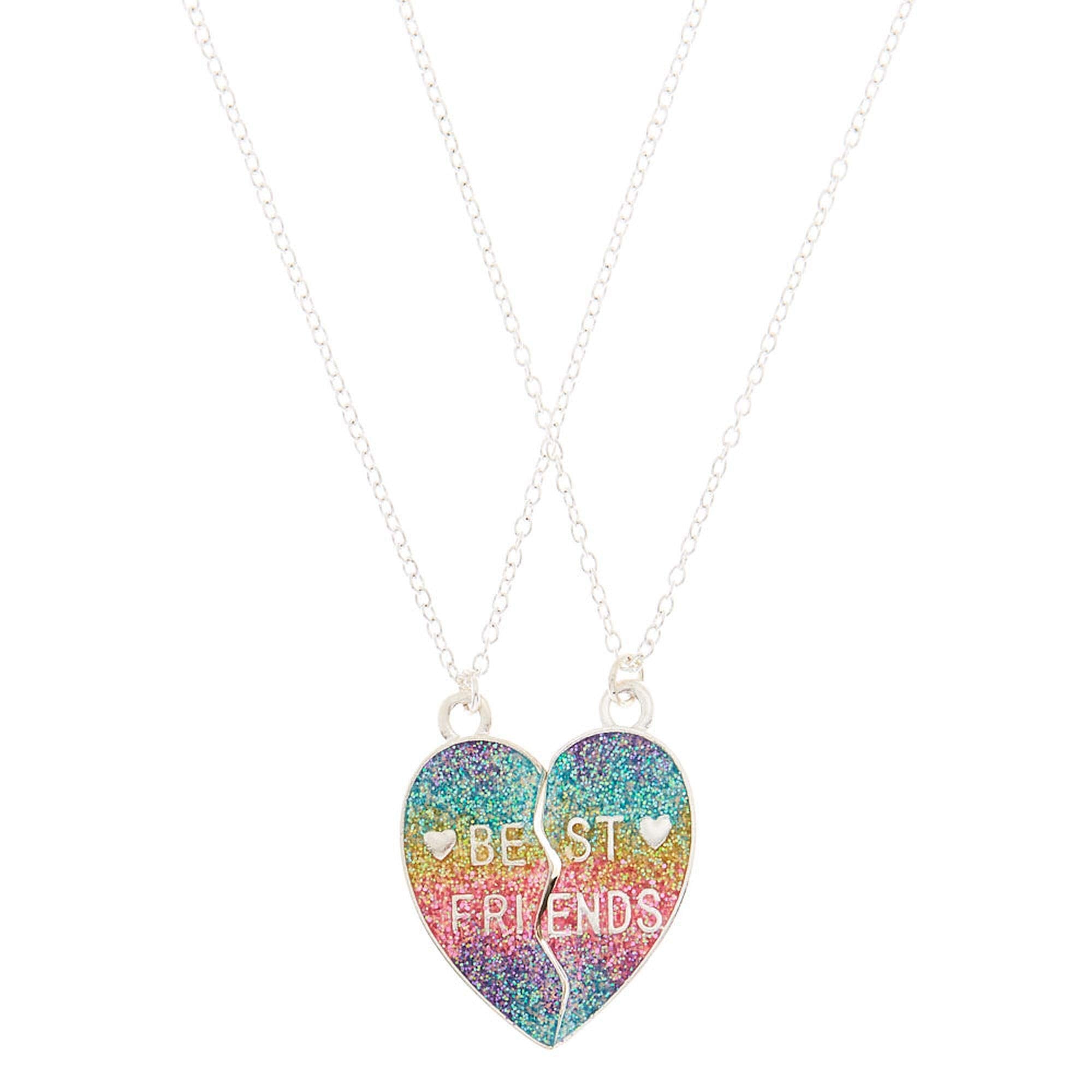 Claire's Best Friends Rainbow Heart Glitter Pendant Necklaces - 2 Pack