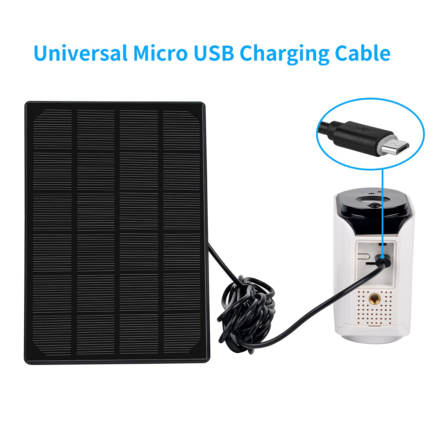 VIEWZONE Solar Panel with Micro USB Cable, Waterproof Solar Panel Power Supply Compatible with Outdoor Rechargeable Battery Security Camera, 5V 3.5W Continuously Charging, Plug and Play