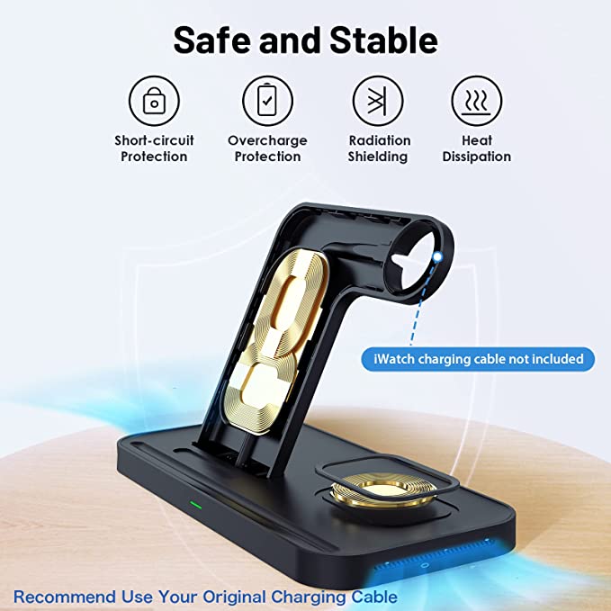 LK Wireless Charging Station 3 in 1 Wireless Charging Stand, Wireless Charger for iPhone 12 13 11 Pro Max XR XS X 8plus 8, Nightstand for Apple Watch 7 6 SE 5 4 3 2, AirPods Pro/3/2(No iWatch Cable)