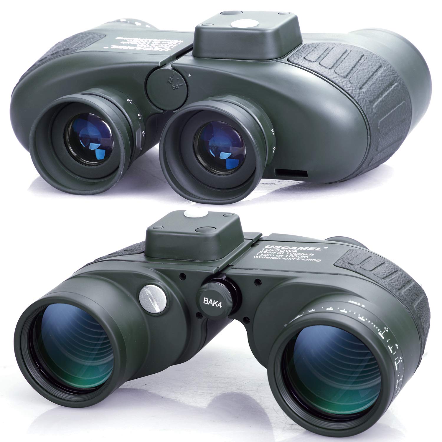 USCAMEL® 10x50 HD Military Binoculars with Rangefinder Compass Telescope Nitrogen Filled Waterproof Sports Optics Army Green
