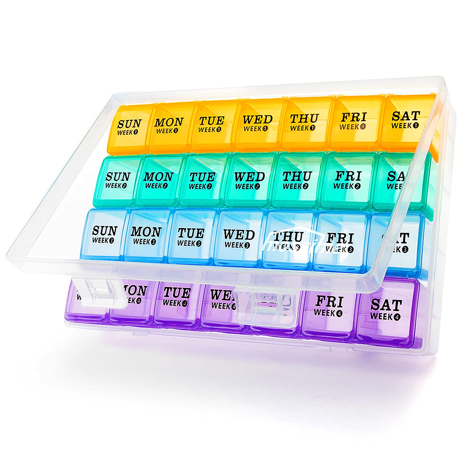 Mossime Large Monthly Pill Box Organiser 4 Week, Big Pill Organiser with Dust-Proof Case, Big Tablet Box for Family, Daily Dosette Box Medication Organiser, Vitamin Meds Supplement Container