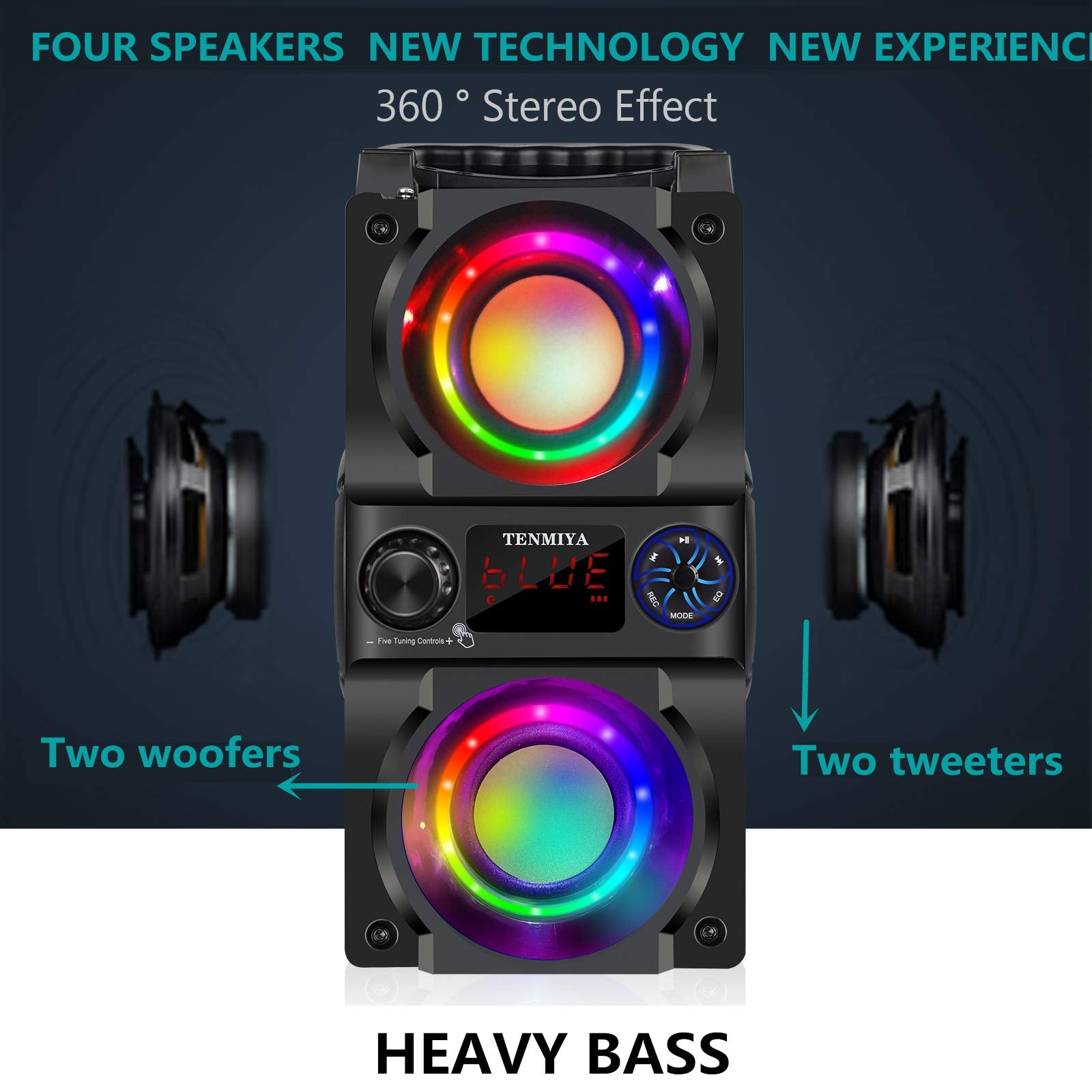 Bluetooth Speaker, 40W Portable Bluetooth Speaker with Subwoofer, LED Light Display,Bluetooth 5.0 Wireless Stereo Party Speakers，10H Playtime Wireless Outdoor Speaker for Home, Party, Camping，Travel