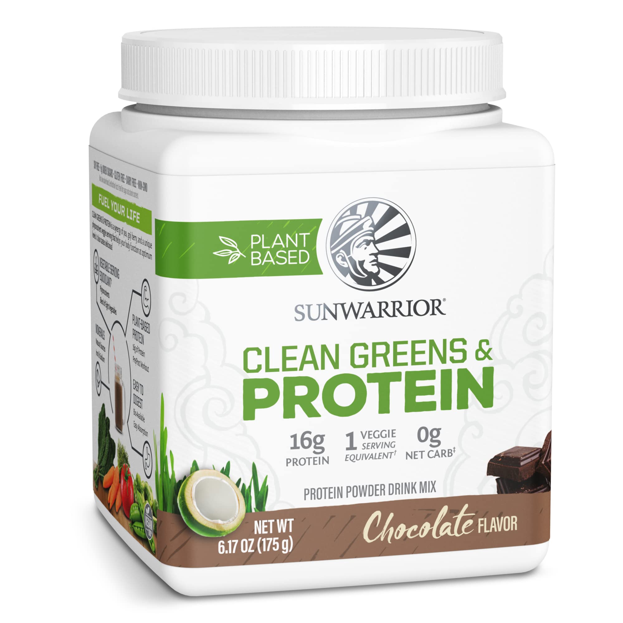 Sunwarrior Clean Greens & Protein, Chocolate, 175 g