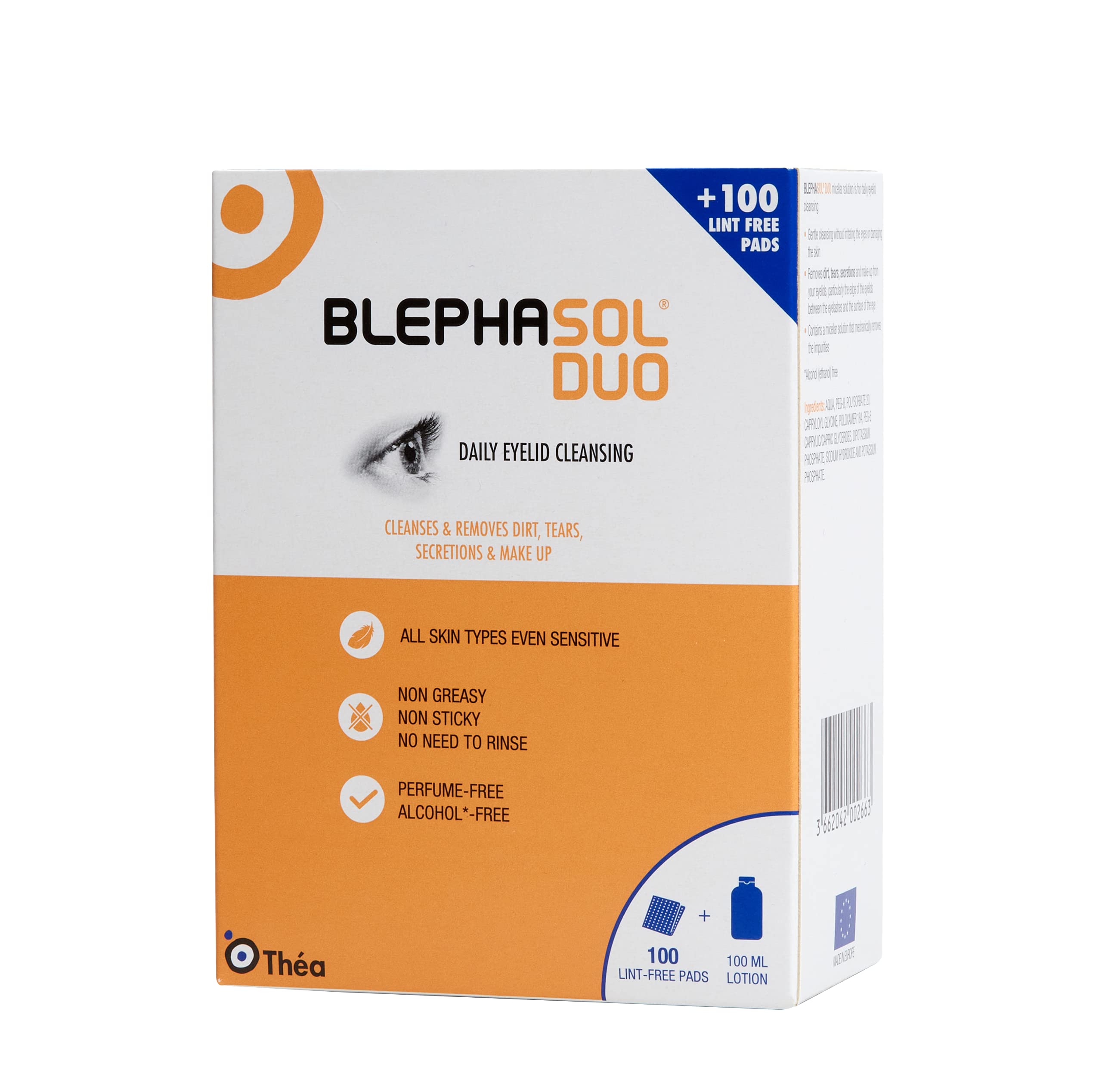 Thea Blephasol Duo Eyelid Hygiene Lotion with 100 Pads, 100ml