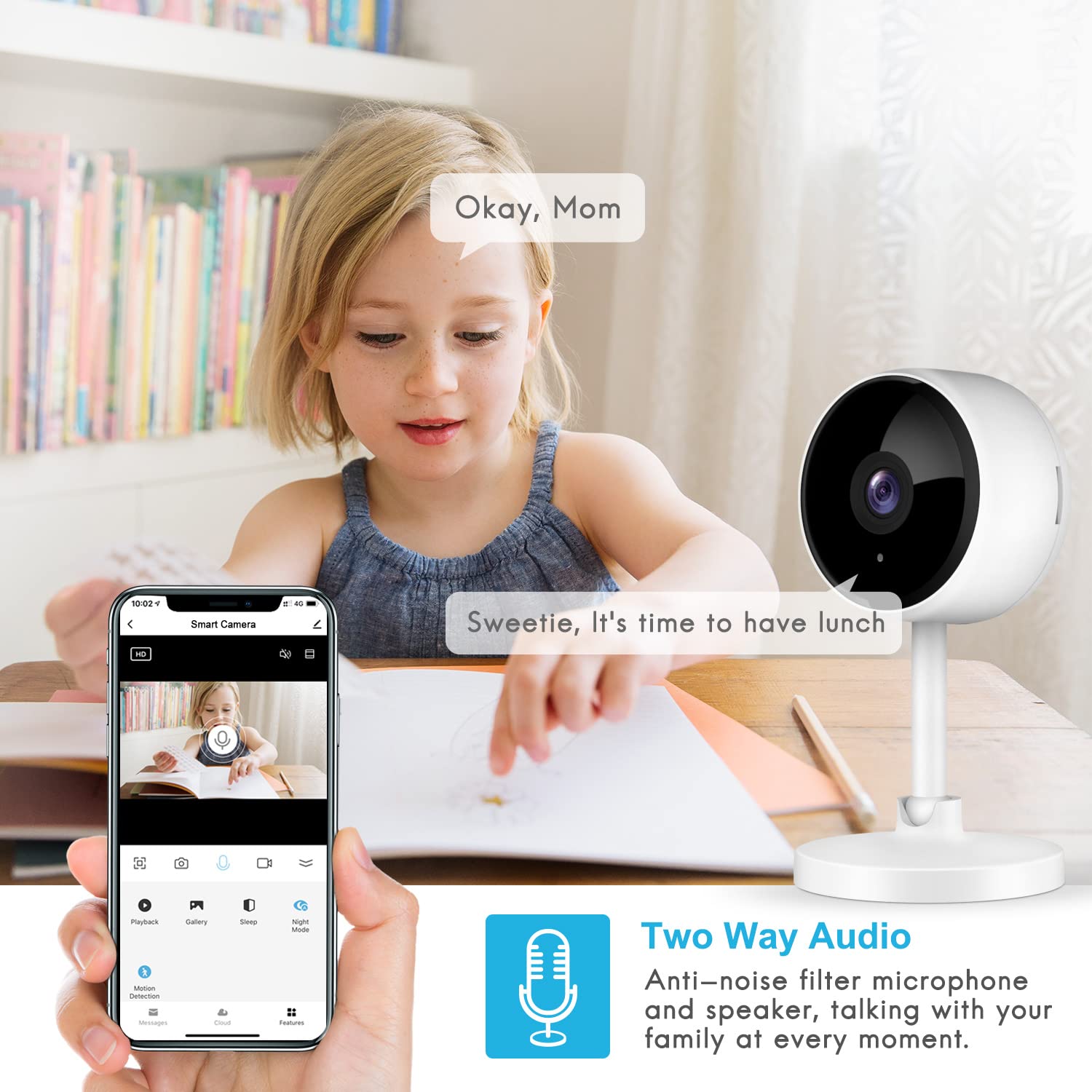 Indoor Security Camera 2 Pack, little elf Wifi Pet Cameras with App for Baby Monitor, IR Night Vision, Motion Detection, Wireless IP Camera with Alexa