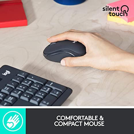Logitech MK295 Wireless Mouse & Keyboard Combo – SilentTouch Tech, Full Numpad, Advanced Optical Tracking, Nano USB Receiver, Lag-Free Wireless, 90% Less Noise, QWERTY UK English Layout - Black