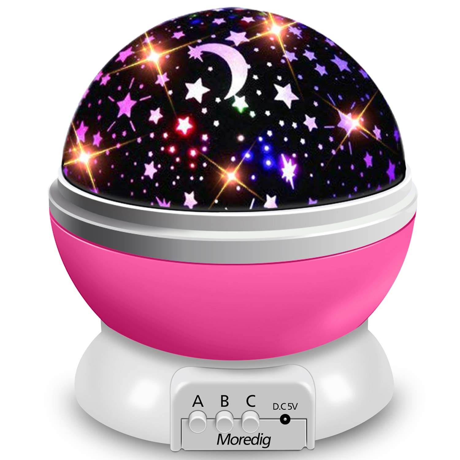 Moredig Star Projector Night Light, Baby Night Light Rotation LED Night Light Lamp with 8 Colorful Lights for Baby Nursery Bedroom Decorate - Pink