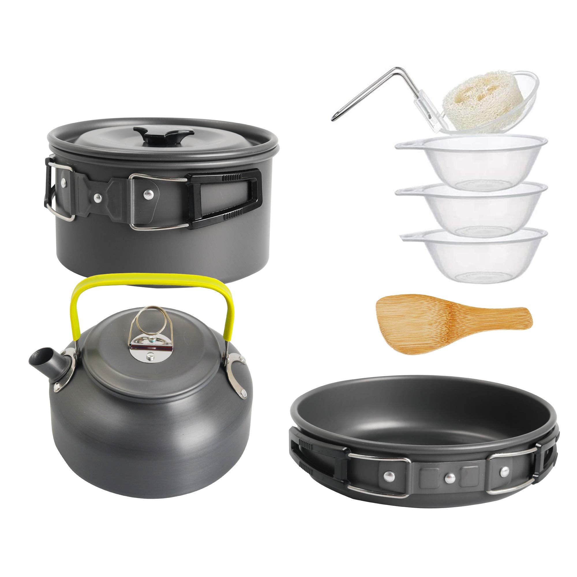 FLROA GUARD Camping Cookware Kit Portable Outdoor Cooking Set Aluminum Camping Pans and Pots with Kettle for 2-3 People for Outdoor Camping Hiking Picnic