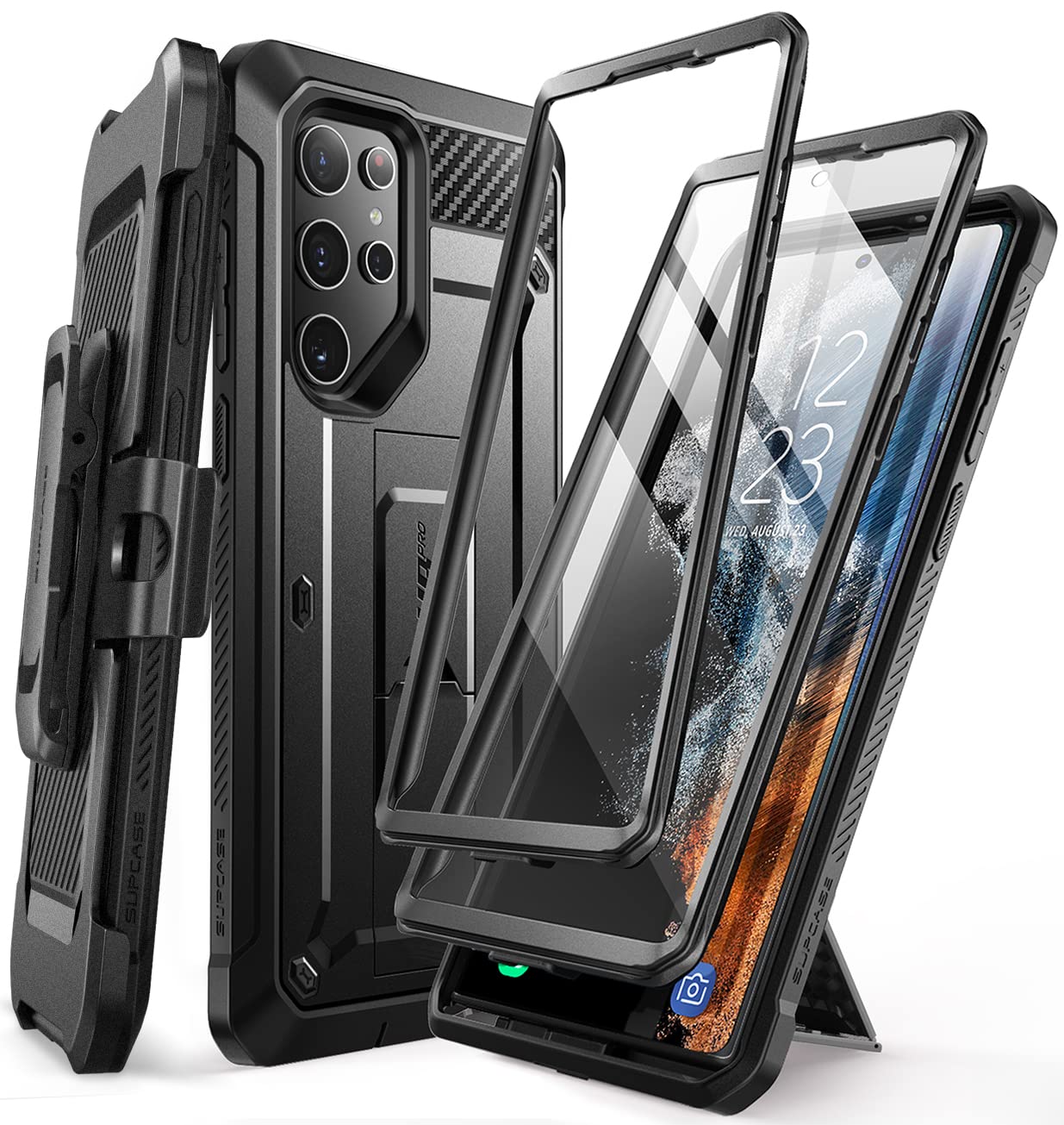 SUPCASE Unicorn Beetle Pro Case for Samsung Galaxy S22 Ultra 5G (2022 Release), [Extra Front Frame] Full-Body Dual Layer Rugged Belt-Clip & Kickstand Case with Built-in Screen Protector (Black)