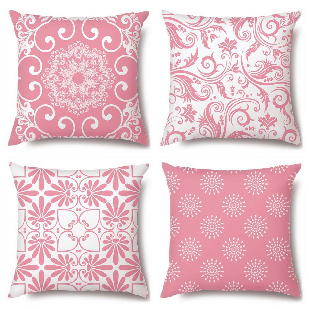 Artscope Cushion Covers, 45 x 45 cm Square High Grade Polyester Microfiber Decorative Pillowcases, Throw Pillow Covers for Sofa Car Bedroom, Set of 4 (Pink B)