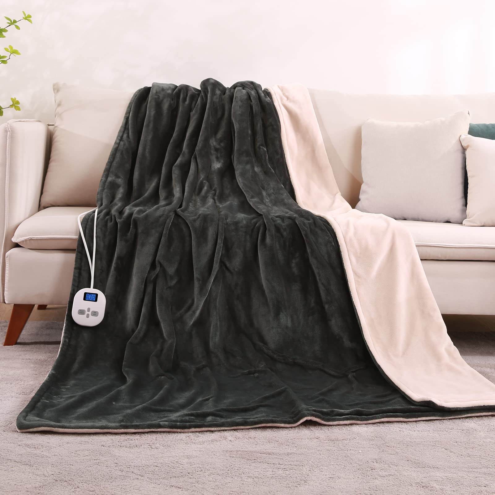 Electric Heated Blanket Heating Throws 150*200cm Large Size Super Warm Fabric with Fast Heating, Throw Blanket with Upgrade controller, 10 Heating Levels and 1-12H Time Setting for Full-Body Use