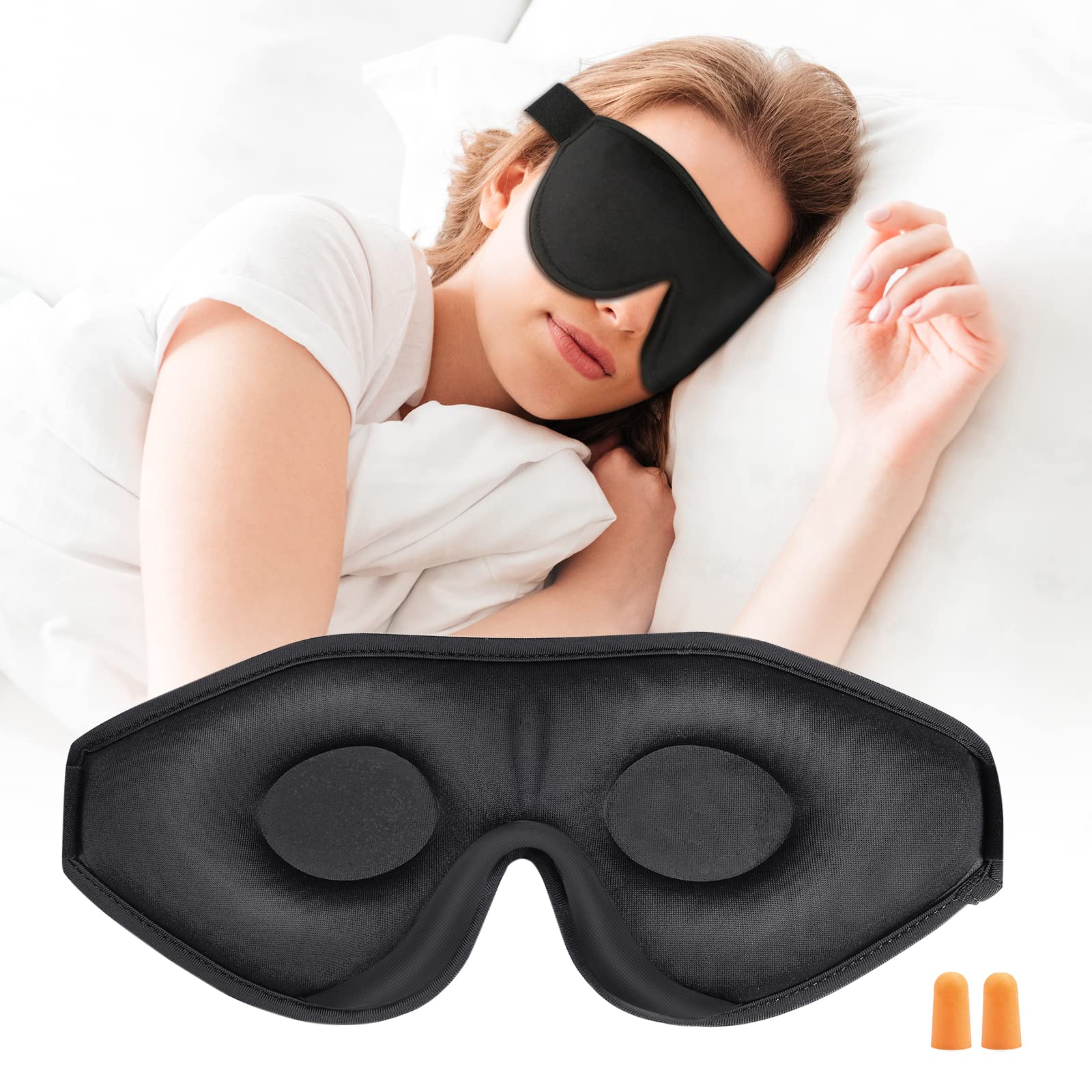 Sleep Mask, TechRise 3D Contoured Eye Mask Soft Comfort Filled Sleeping Mask Night Blindfold with Ear Plug, Men Women & Kids 100% Light Block Out Eye Shape Cover for Travel/Sleeping/Shift Work