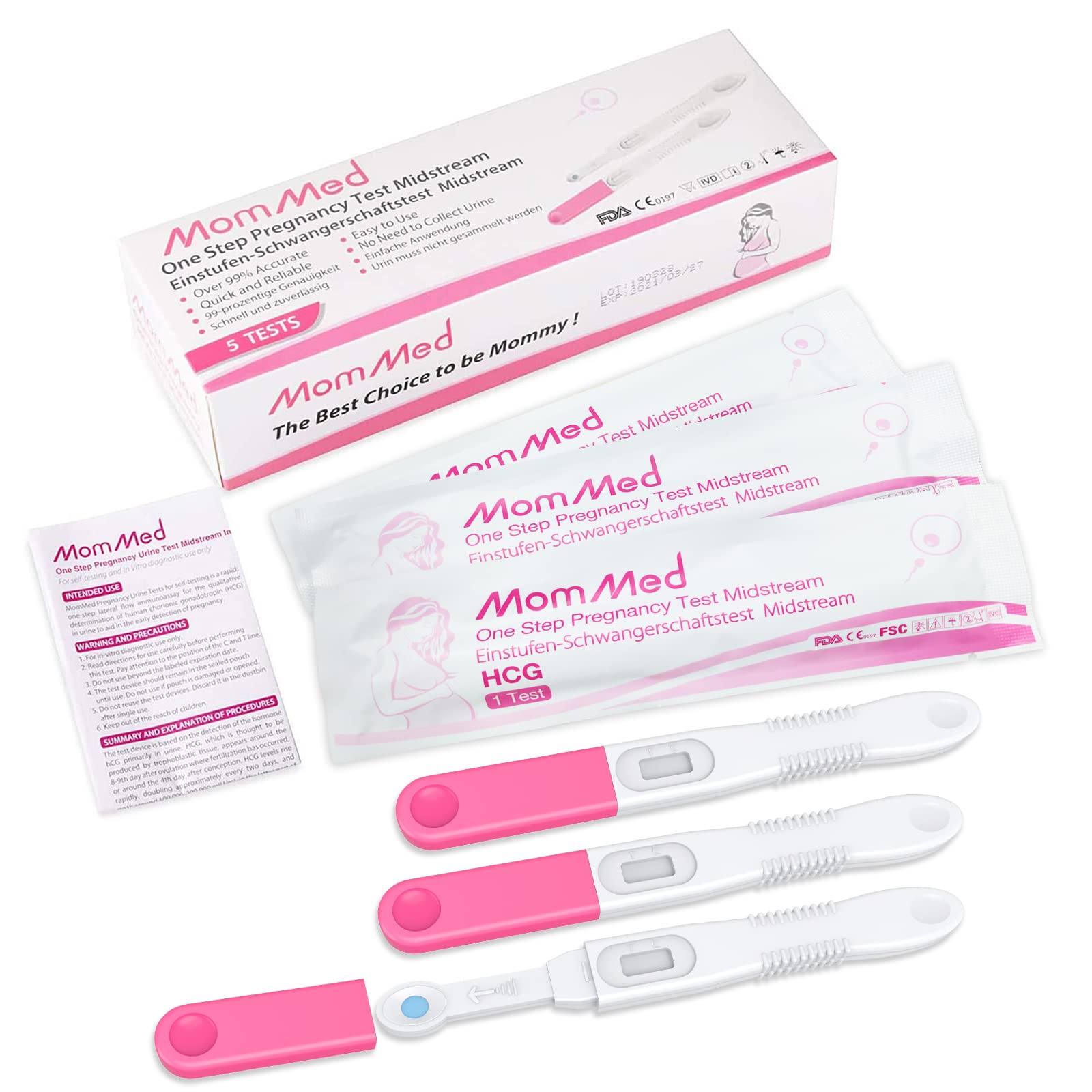 5 x MOMMED Pregnancy Test, HCG Ultra Early Home Pregnancy Midstream Test, Accurately Detect Early Pregnancy, High Sensitivity Result for Women Home Testing,Easy Detection for Early Family Planning