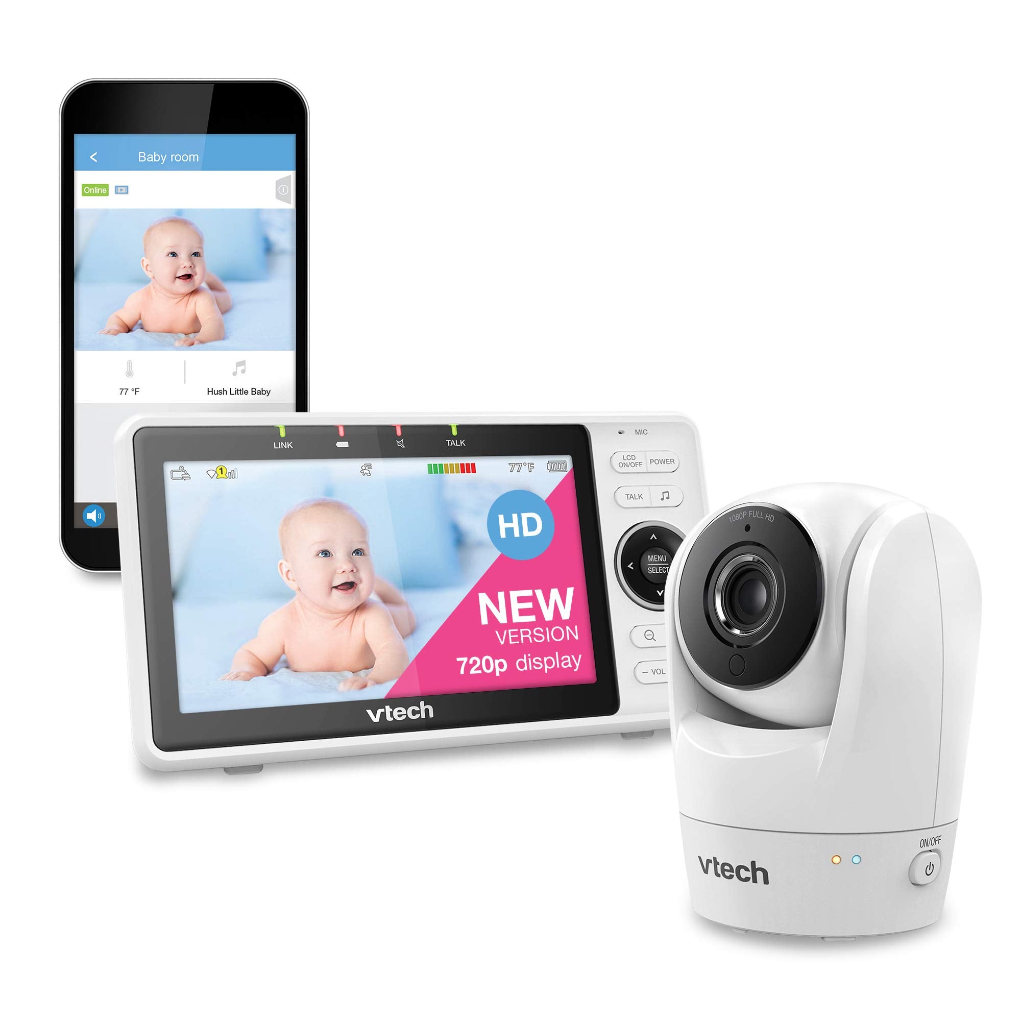 VTech VM901-1W WiFi Baby Monitor, Upgraded 5-inch 720p Display, 1080p Camera, True-Color DayVision, HD NightVision, Fully Remote Pan Tilt Zoom, 2-Way Talk, Free Remote Access, Works with iOS, Android