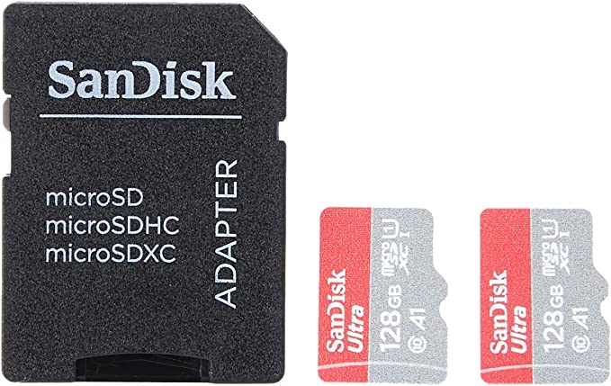 SanDisk Ultra 128 GB microSDHC Memory Card + SD Adapter with A1 App Performance Up to 120 MB/s, Class 10, U1 (Twin Pack)