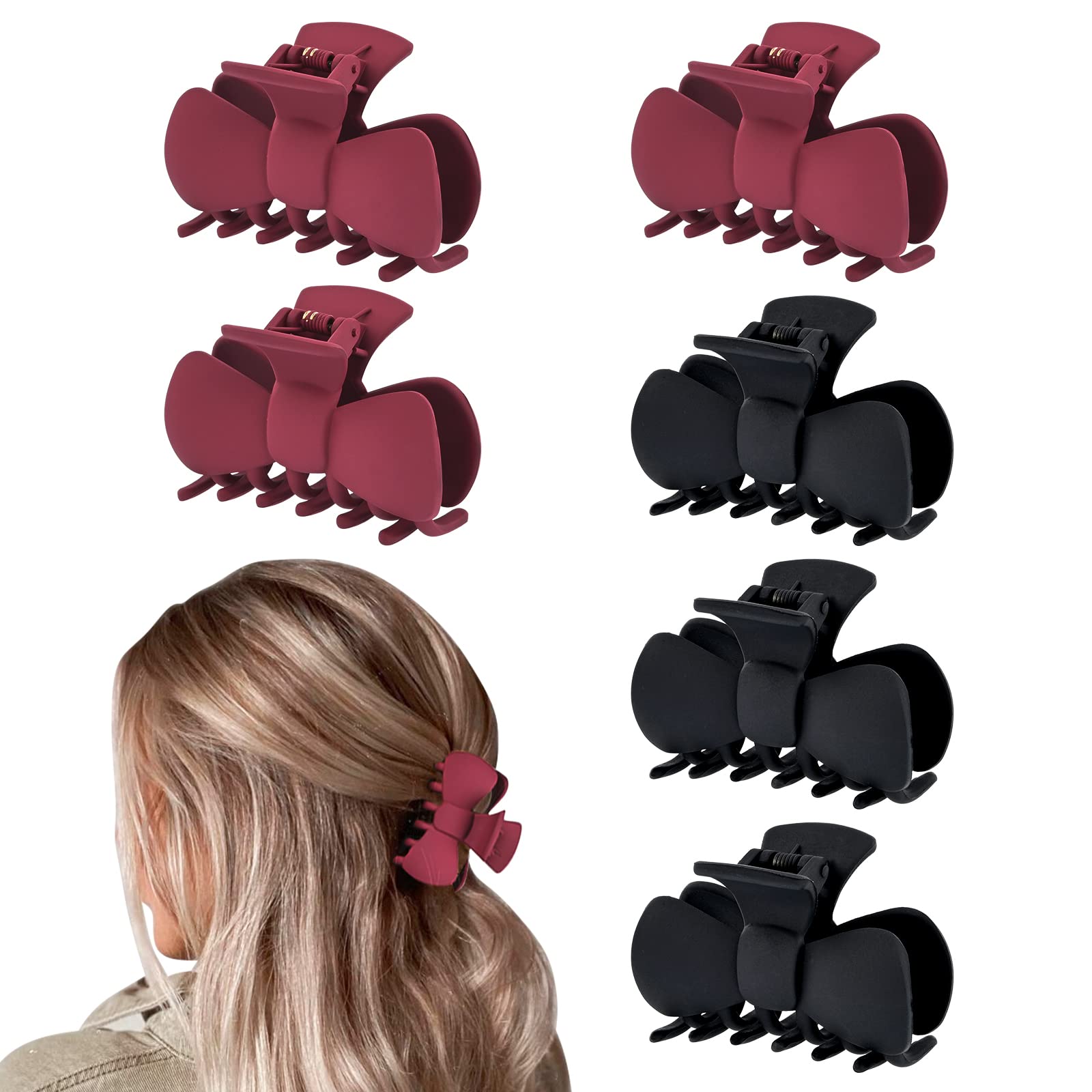 6Pcs Hair Claw Clips Non-Slip Strong Hold Clamp Grip Hair Catch Jaw Barrette Fashion Headwear Hair Clips Claw Clamp for Women Girls (Black&Red,7.5cm)