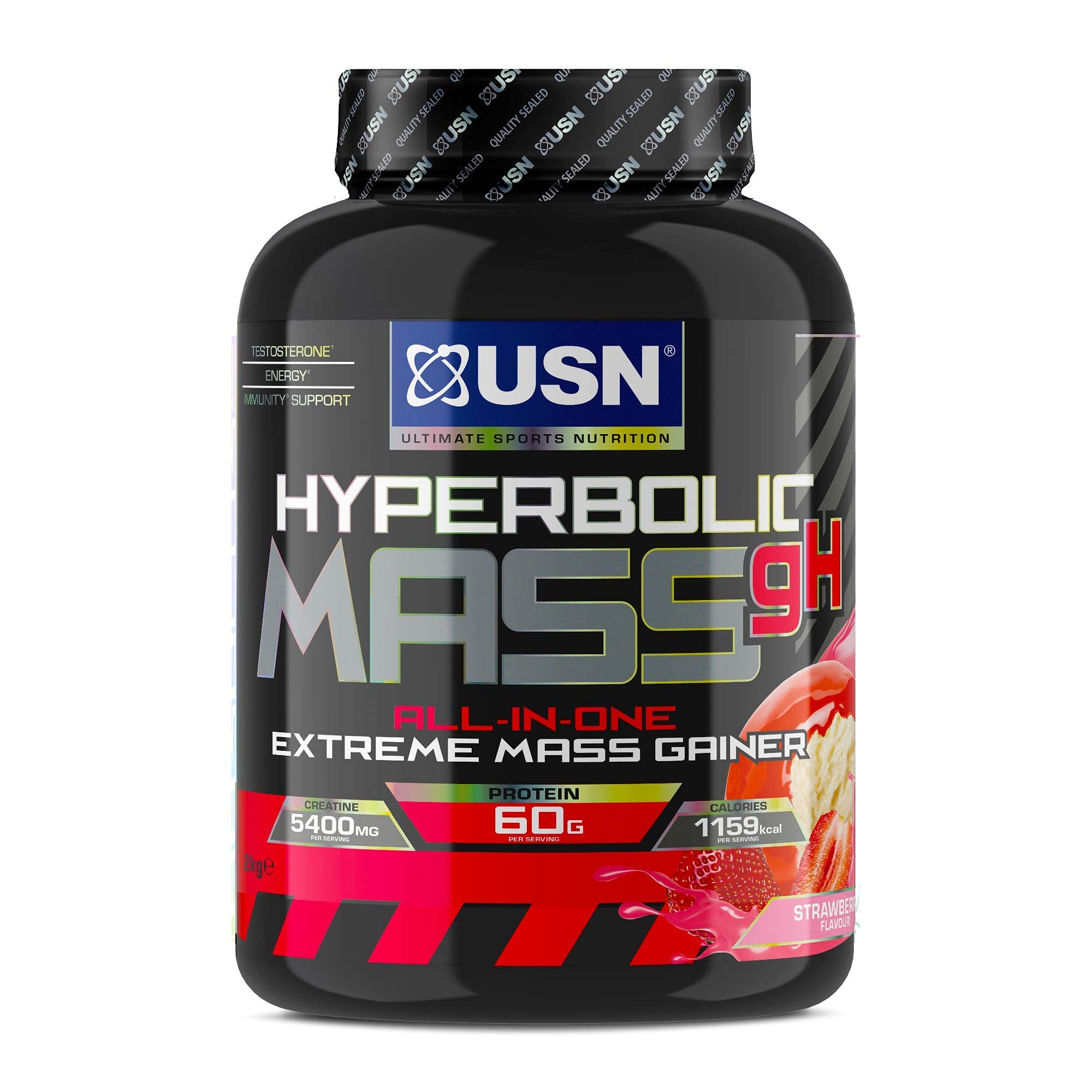 USN Hyperbolic Mass Strawberry 2kg: All-in-One Mass Gainer Protein Powder for Fast, Effective Weight & Mass Gain
