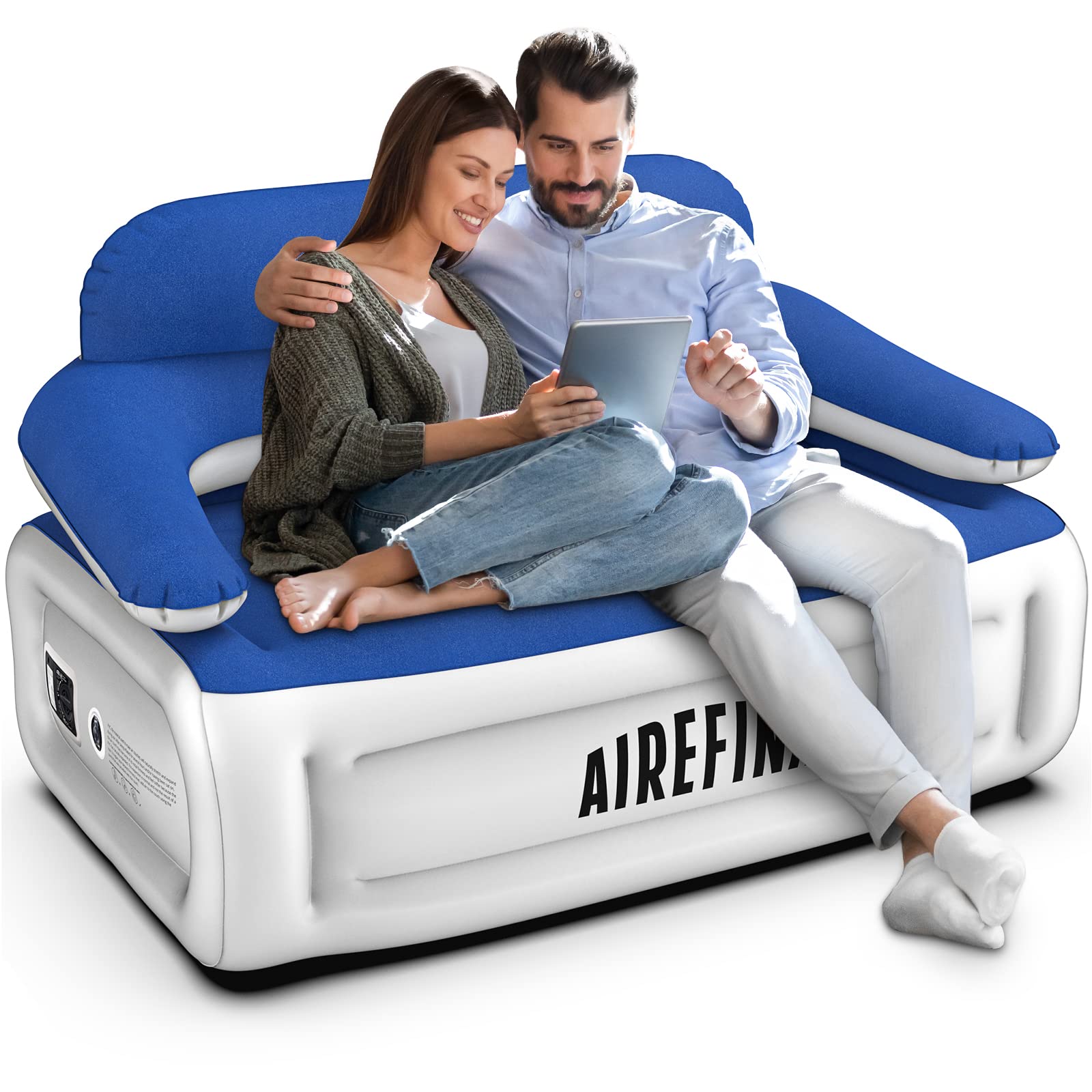 Airefina Inflatable Sofa, Air Sofa Bed 3 Seater with Built-in Pump, Outdoor Inflatable Sofa Camping, Portable Inflatable Air Couch with Backrest, Blow Up Lounger, 3-Min Fast Inflation Deflation