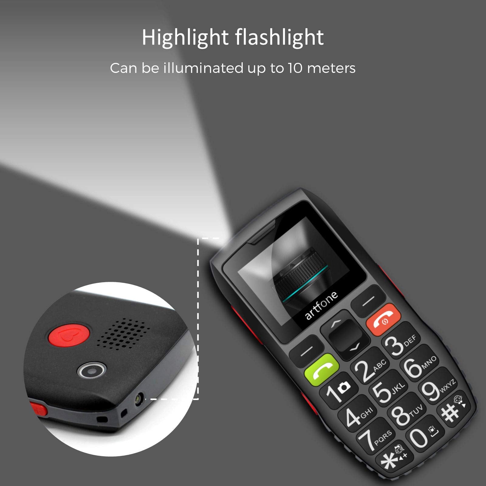 Artfone C1 Big Button Mobile Phone for Elderly, Unlocked Senior Mobile Phone With SOS Emergency Button,1400mAh Battery