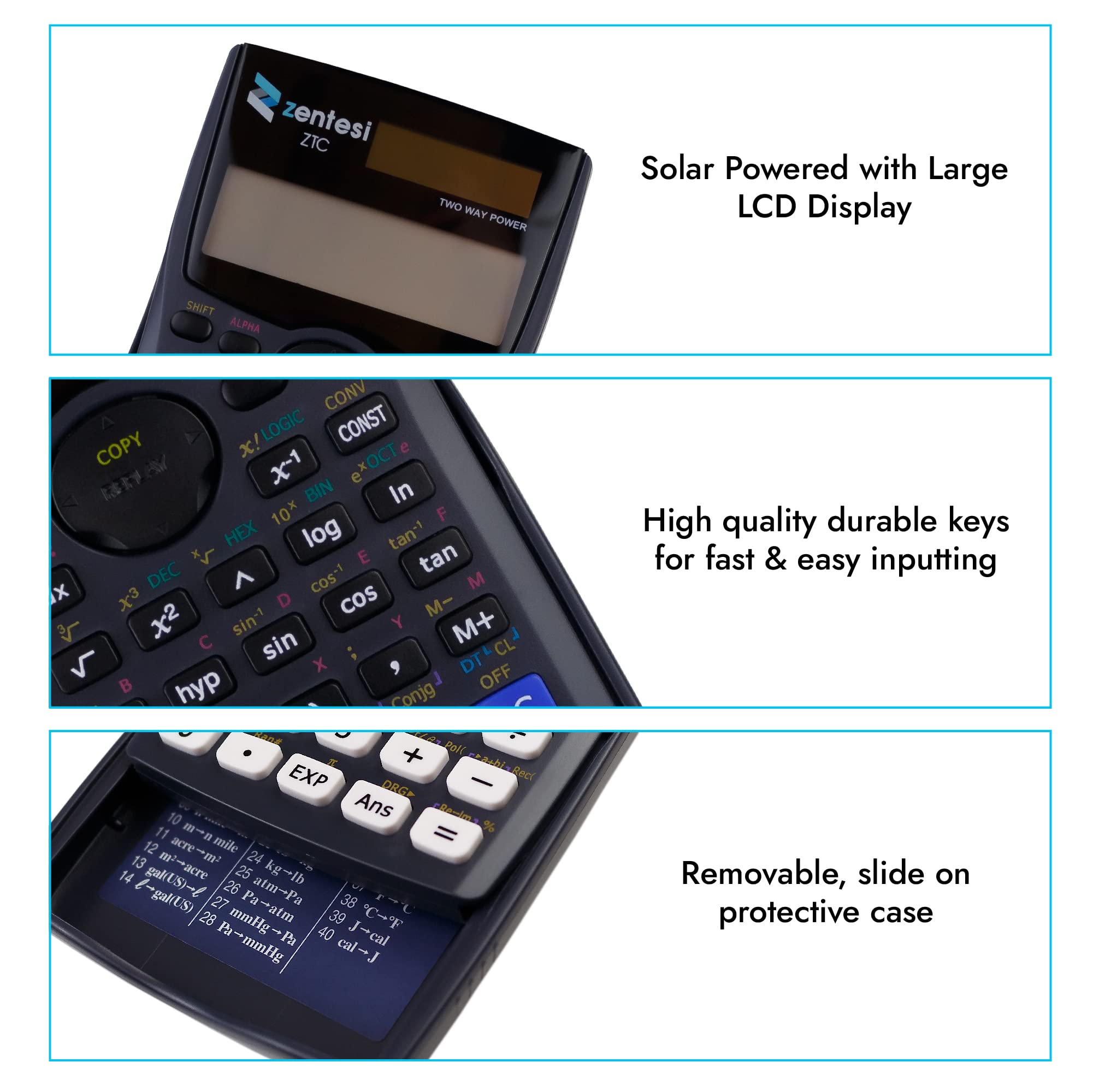 Zentesi Scientific Calculator For Secondary School with Solar Power. Perfect for GCSE, A Level Maths, Office Stationary Set & Supplies - 401 Functions, 12 Digit & 2 Line Display