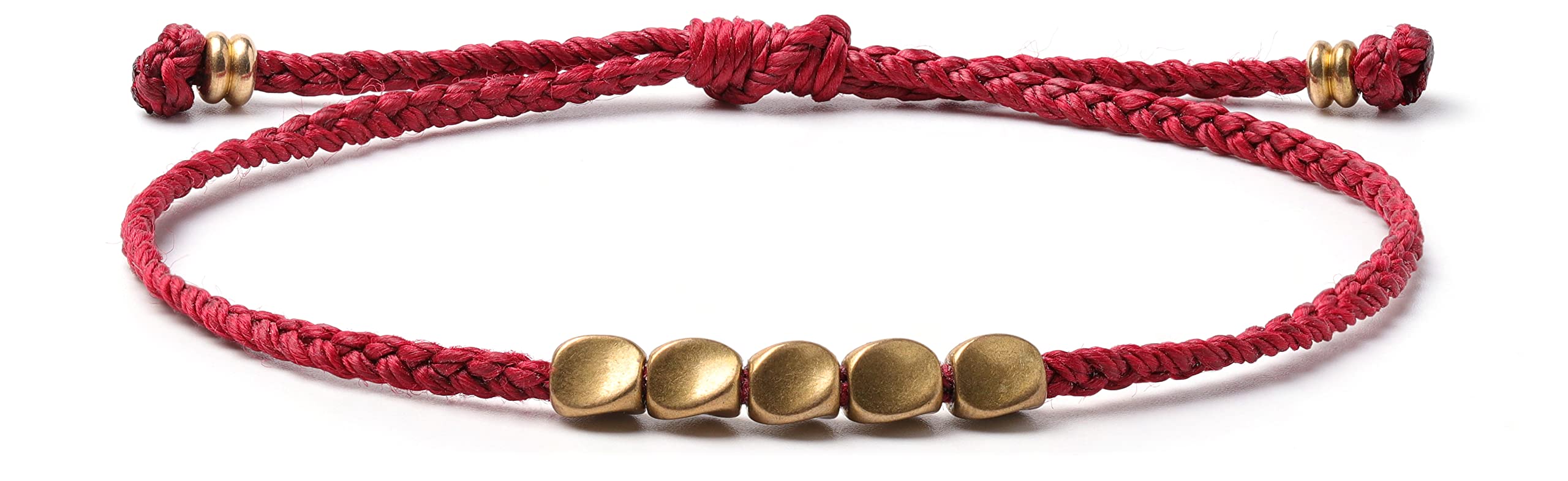 Reclaiming Zen Tibetan Buddhist Handmade Lucky Knot Wax Thread Bracelet with Copper Beads (Red)