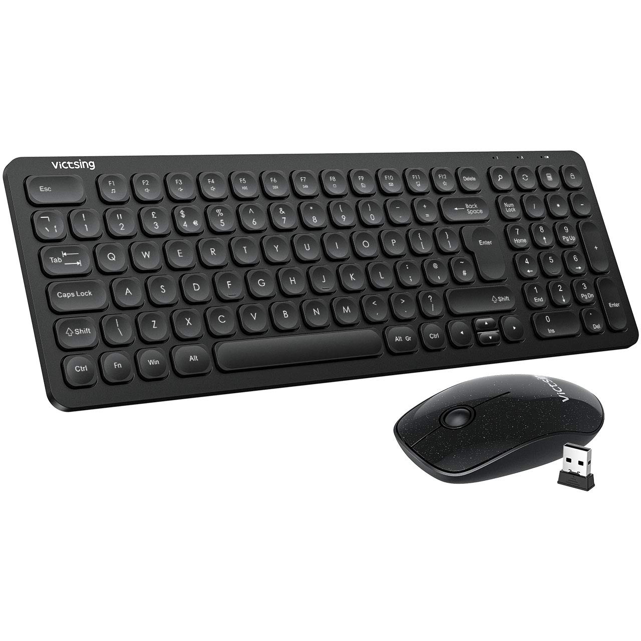 Victsing Wireless Keyboard and Mouse Combo, 2.4G Ultra Slim Keyboard and Mouse Set, 98% Noise Reduction, Energy-saving, 4 Separate Multimedia Keys, for PC Laptop Mac iMac Windows