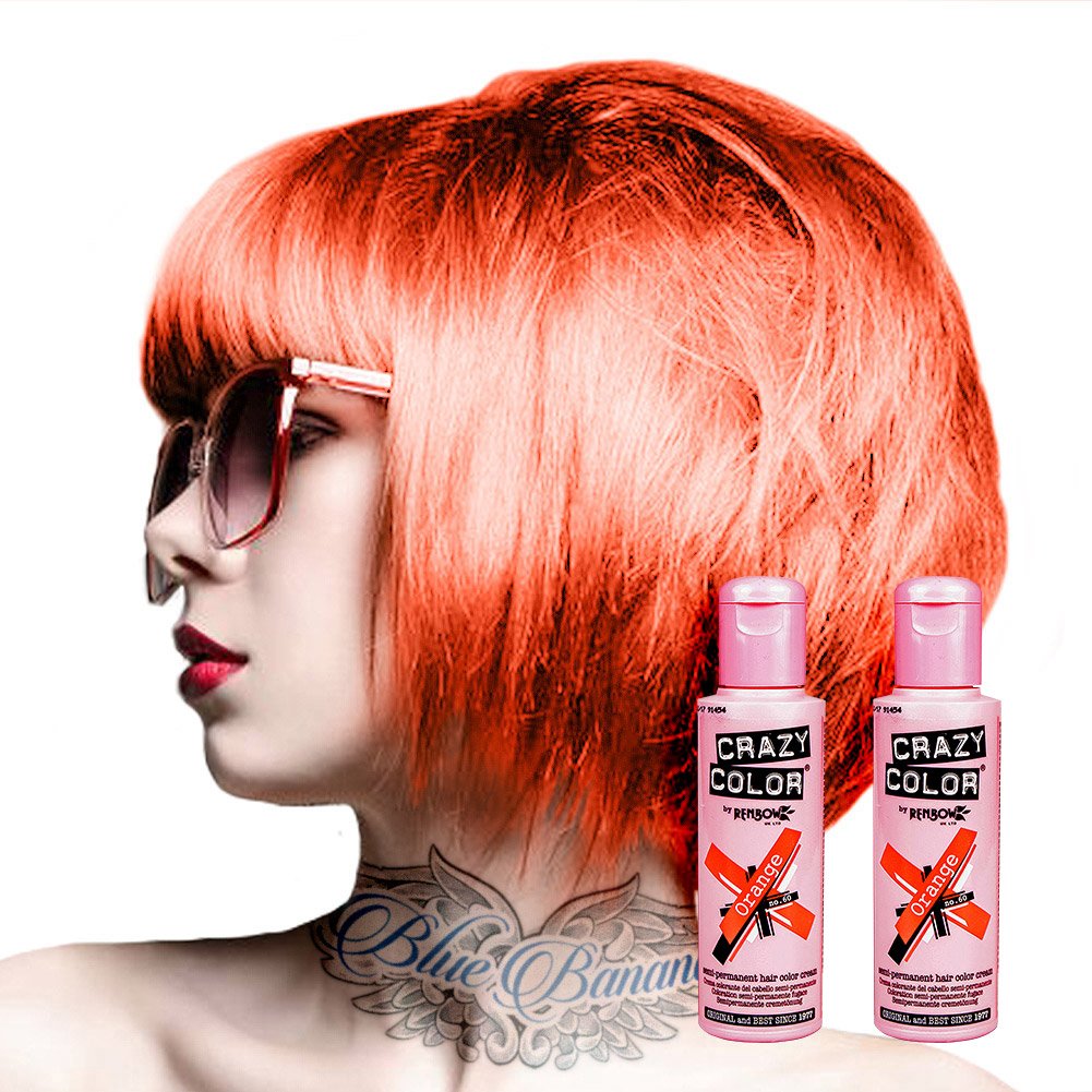 2x Crazy Color Semi-Permanent Hair Dye 2x 100ml (Orange)