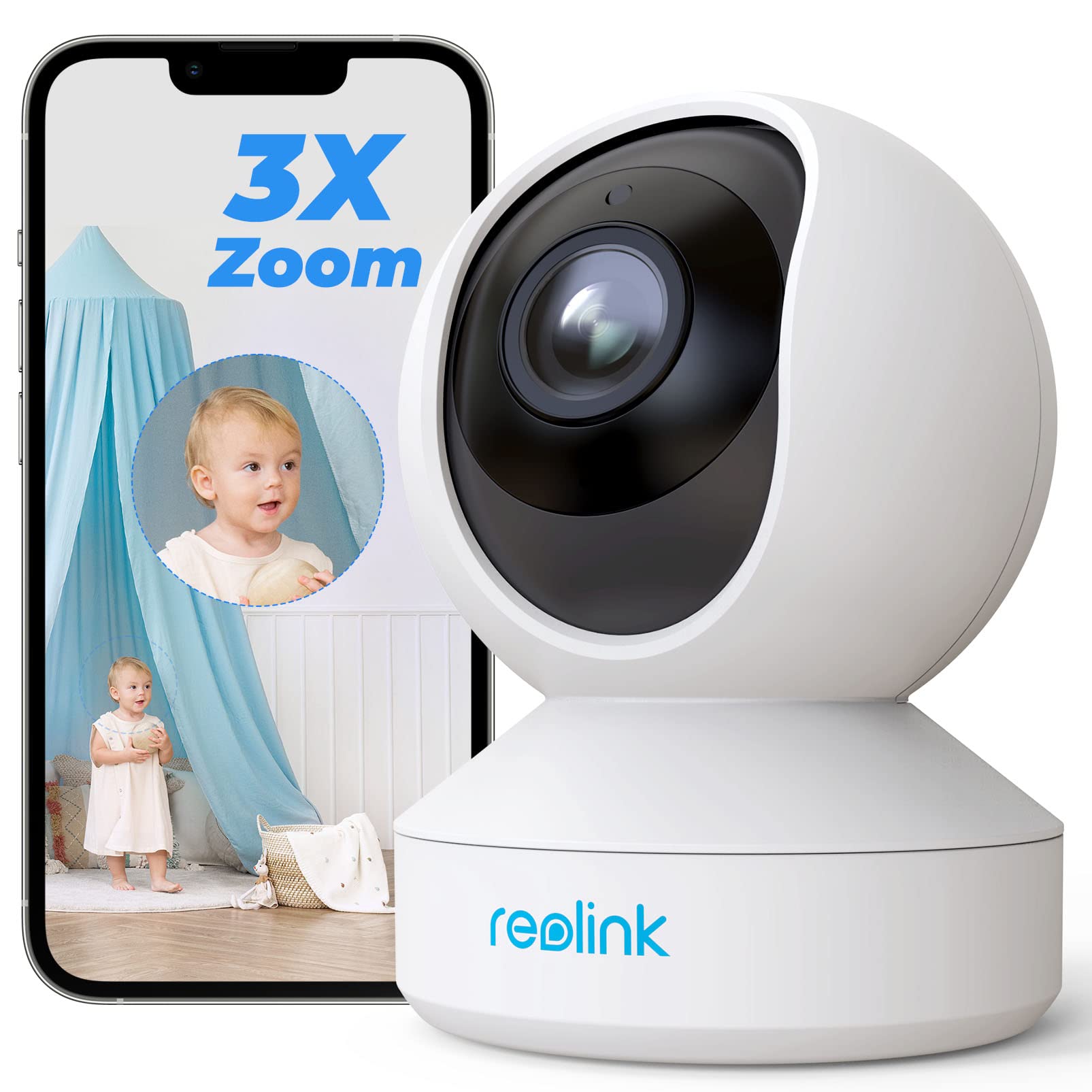 Reolink 5MP PTZ Indoor WiFi Security Camera, 2.4GHz 5GHz Dual-Band WiFi, 3X Optical Zoom WiFi CCTV Camera, Pan Tilt Zoom for Elder Pet Baby, 2 Way Audio, Remote Viewing, with SD Card Slot, E1 Zoom