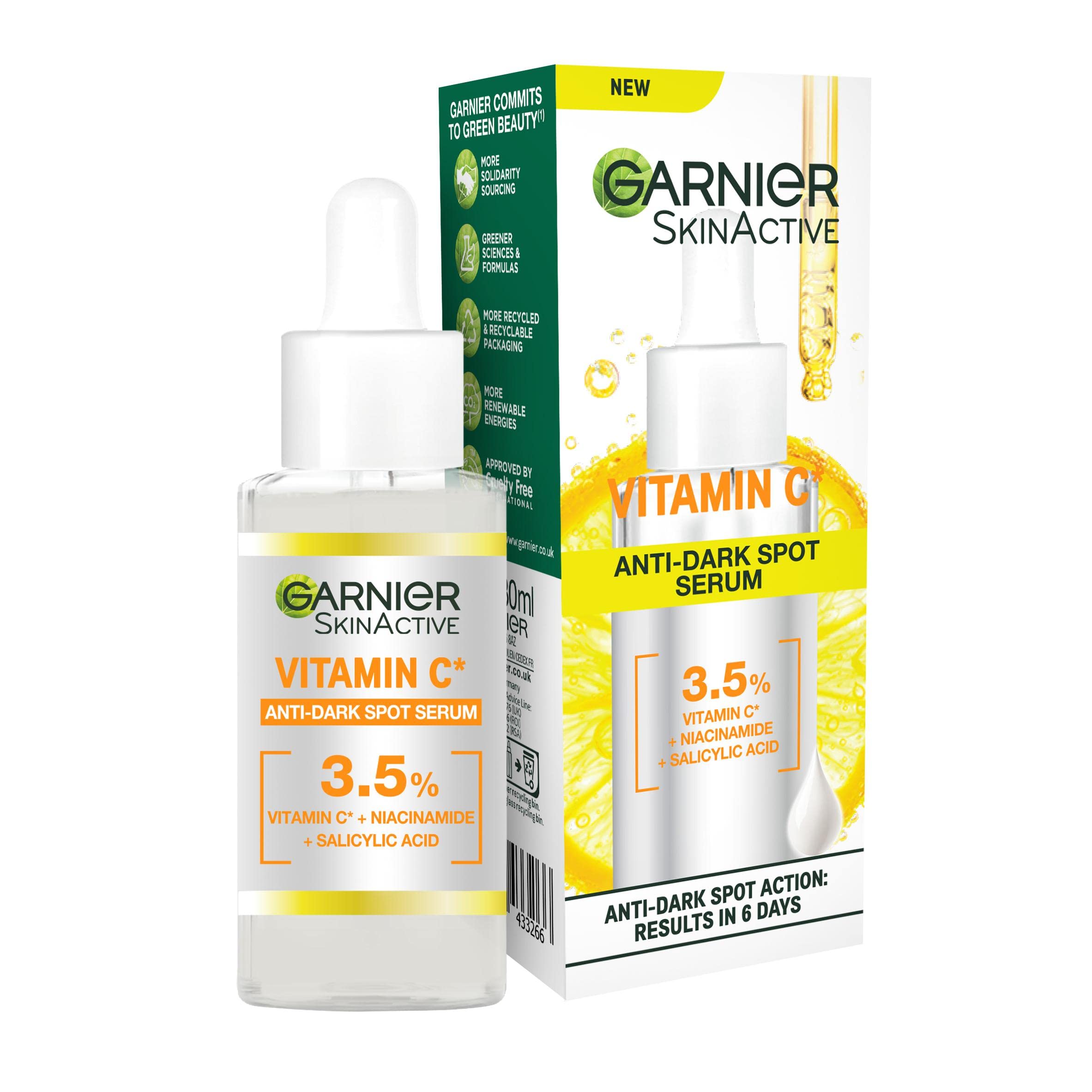 Garnier Vitamin C Serum for Face, Anti-Dark Spots & Brightening Serum, 3.5% Vitamin C, Niacinamide, Salicylic Acid & Lemon Extract, Brightening Serum For Dull, Tired Skin