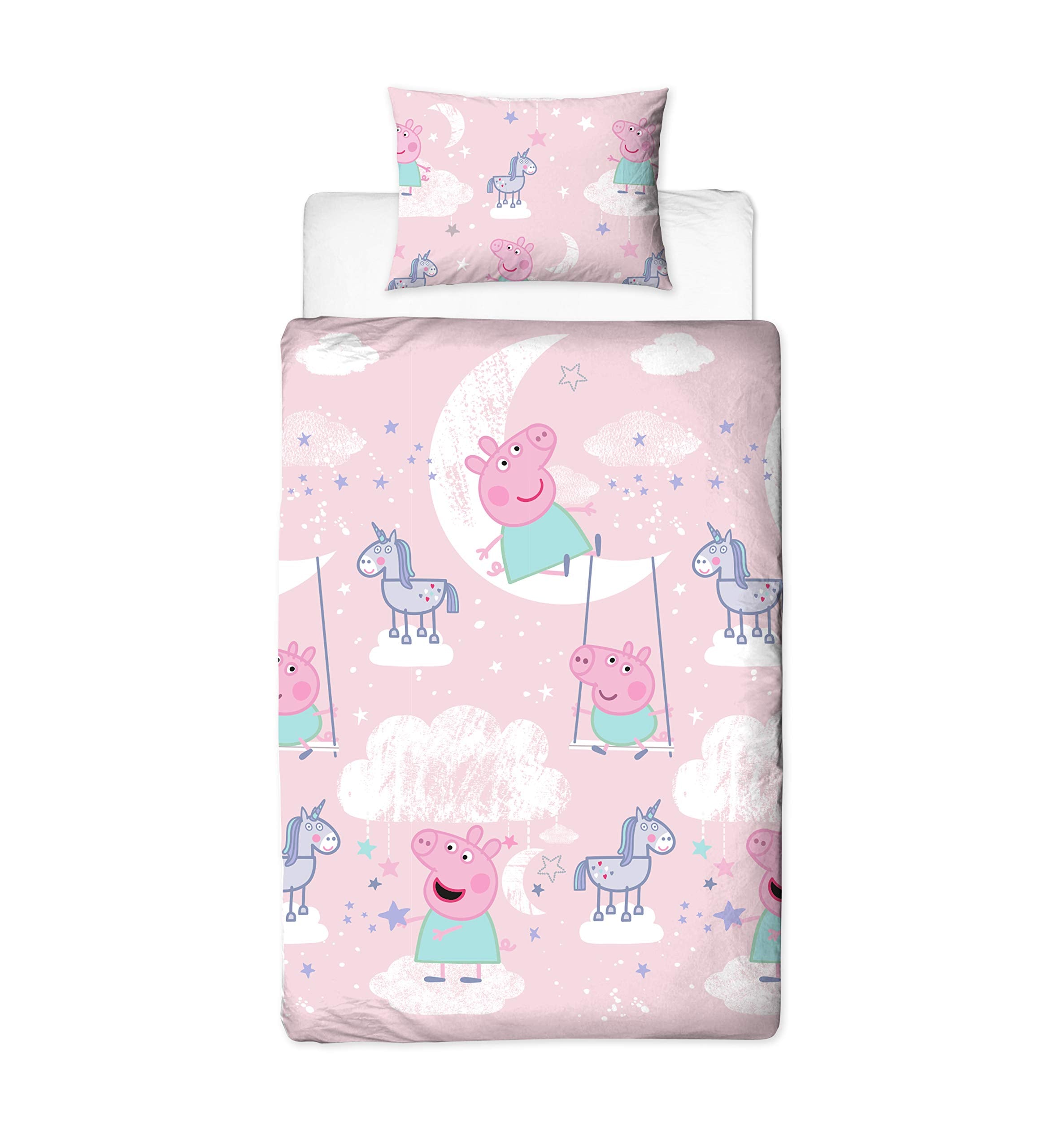Character World Peppa Pig Stardust Official Single Duvet Cover | Unicorn Magical Stardust Design Duvet | Officially Licensed Pink Polycotton Reversible Two Sided Design