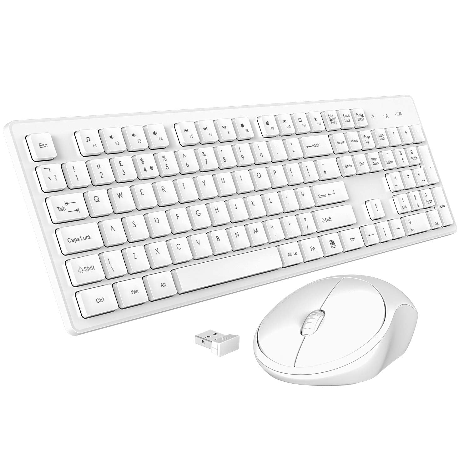 Wireless Keyboard & Mouse, TedGem Wireless Keyboard and Mouse 2.4G Mouse Keyboard Wireless Ergonomic Keyboard Mouse Set, 105 Keys for PC Desktops, Laptops, Mac OS & Windows (UK Layout) (White)