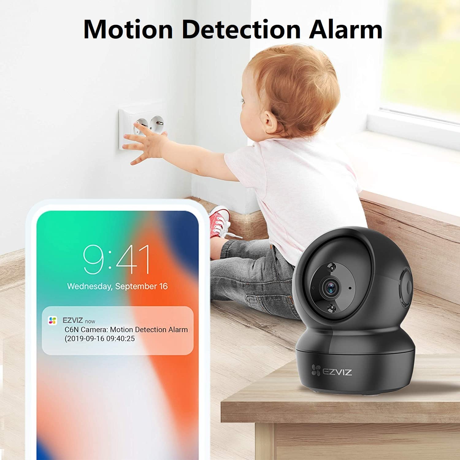 EZVIZ Smart Indoor Security Camera, 1080P Motorized Pan-Tilt Cam with Motion Tracking, 360° Visual Coverage, Smart IR Night Vision up to 10M, Two-Way Talk, Sleep Mode for Privacy Protection(C6N Black)
