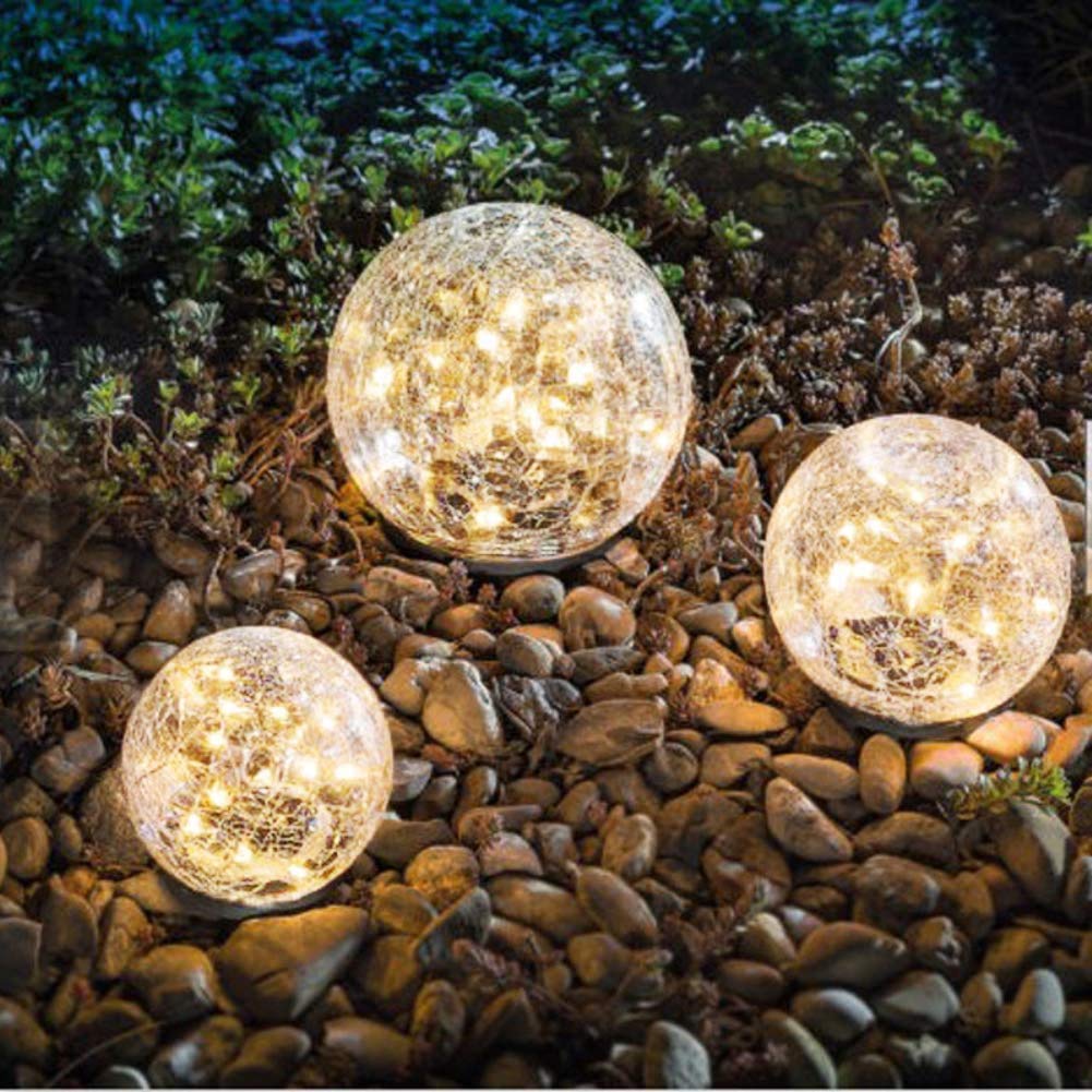 Solar Garden Lights, EISEI Cracked Glass Ball Waterproof Auto ON/Off Warm White Fairy String Lights for Flowerbed, Path, Patio, Lawn, Outdoor/Indoor Decorations(3.9''-1 Globe)