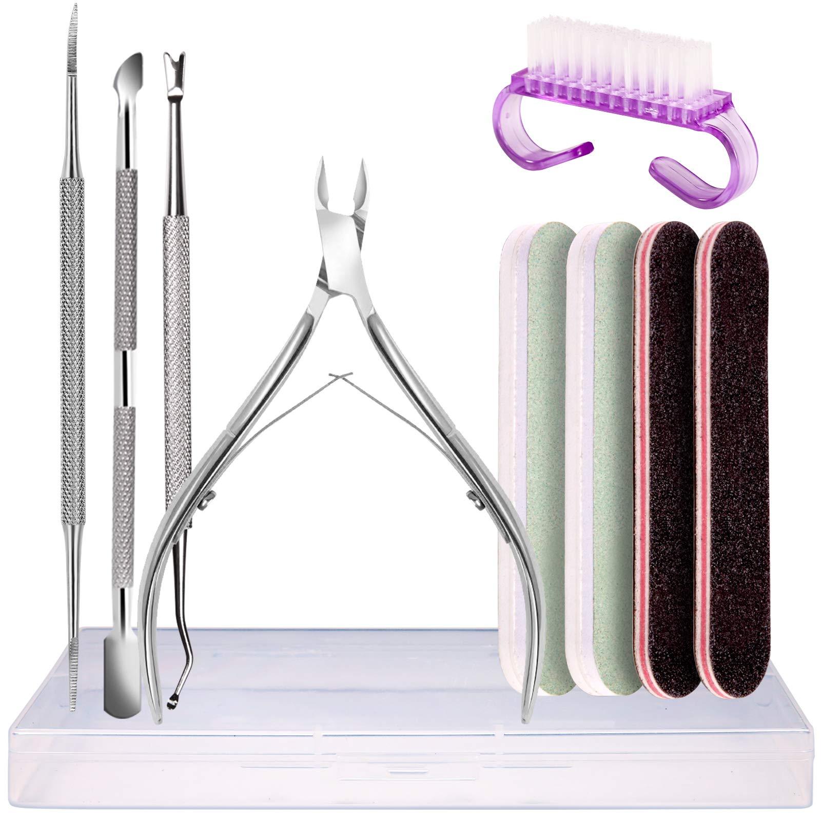 Cuticle Nipper with Ingrown Toenail File & Lifters Set, Teenitor Stainless Steel Cuticle Cutters, Nail Cuticle Fork, Cuticle Pusher for Dead Skin with Mini Nail File 100/180 & Nail Shiner, Nail Brush