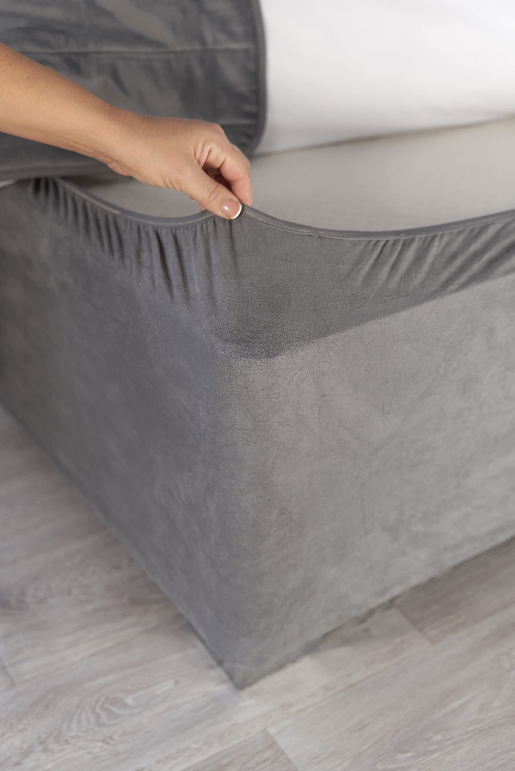 Belledorm 19" Extra Deep Base Wrap Valance Sheet - Transforms a drab looking bed base divan - Luxury Faux Suede (Charcoal, Double)