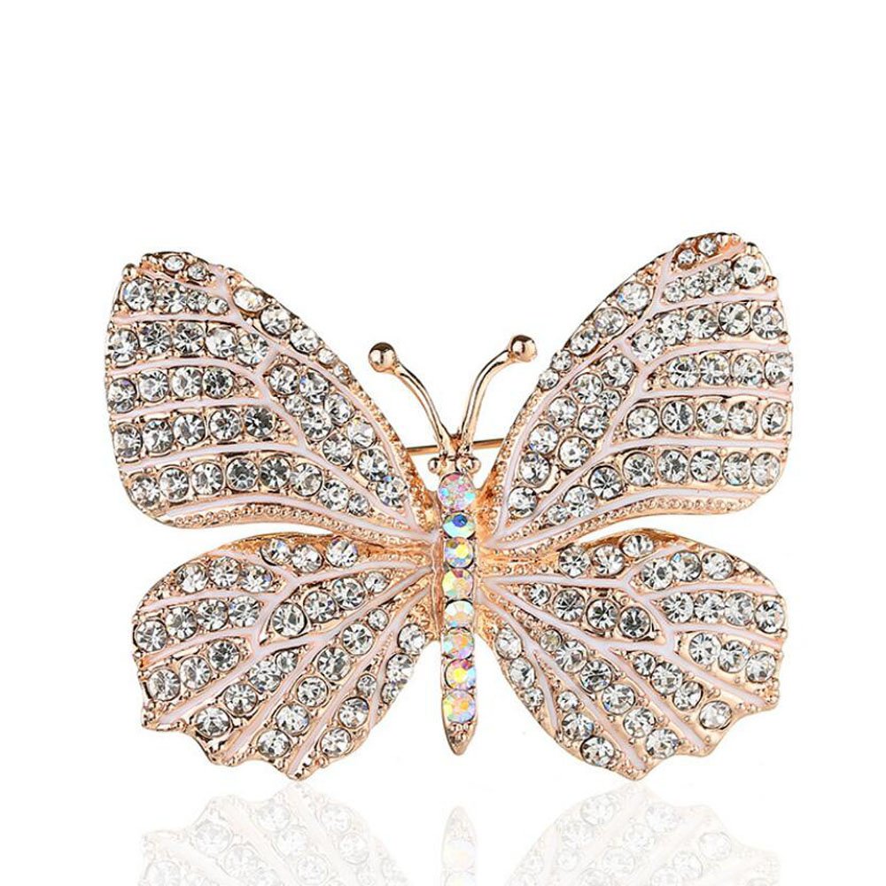 Belons Elegant Winged Butterfly Crystal Rhinestone Brooch Collar Pin Wedding Banquet Bouquet for Women&Girls, Black/White
