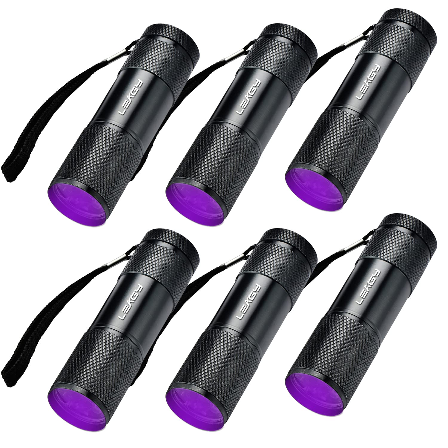 LEAGY 6 Pack UV Ultra Violet Blacklight 9 LED Flashlight Torch Light Outdoors Etc (Black)