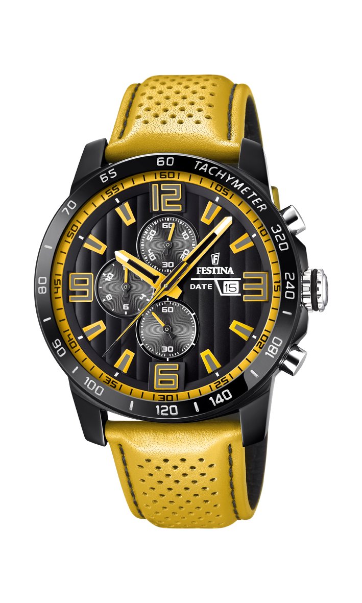 Festina 'The Originals collection' Men's Quartz Watch with Black Dial Chronograph Display and Yellow Leather strap F20339/3