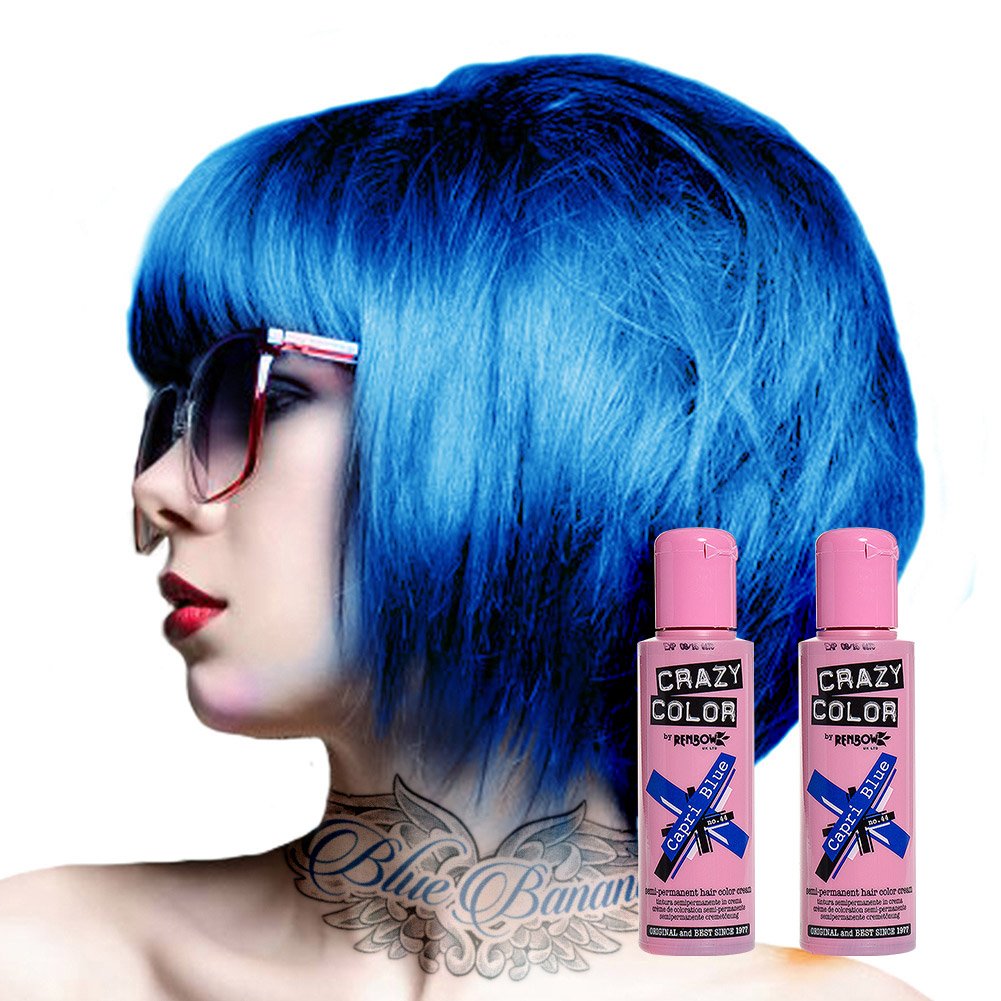 2x Crazy Color Semi-Permanent Hair Dye 2x 100ml (Capri Blue)