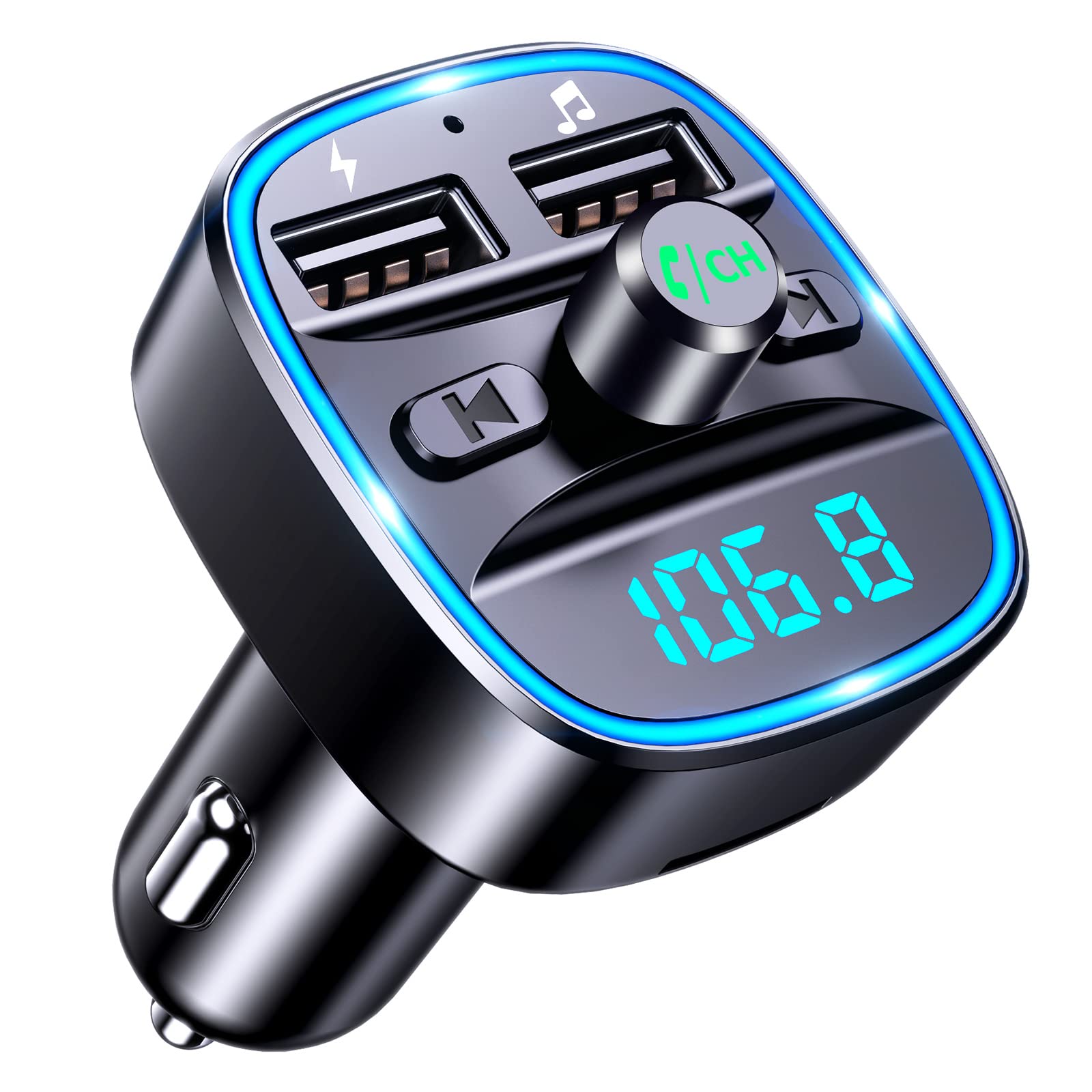 Mohard Bluetooth FM Transmitter for Car, Bluetooth Car Adapter MP3 Player FM Transmitter, Hands-Free Calling, Dual USB Ports (5V/2.4A & 1A), LED Screen, Support TF Card & USB Flash Drive