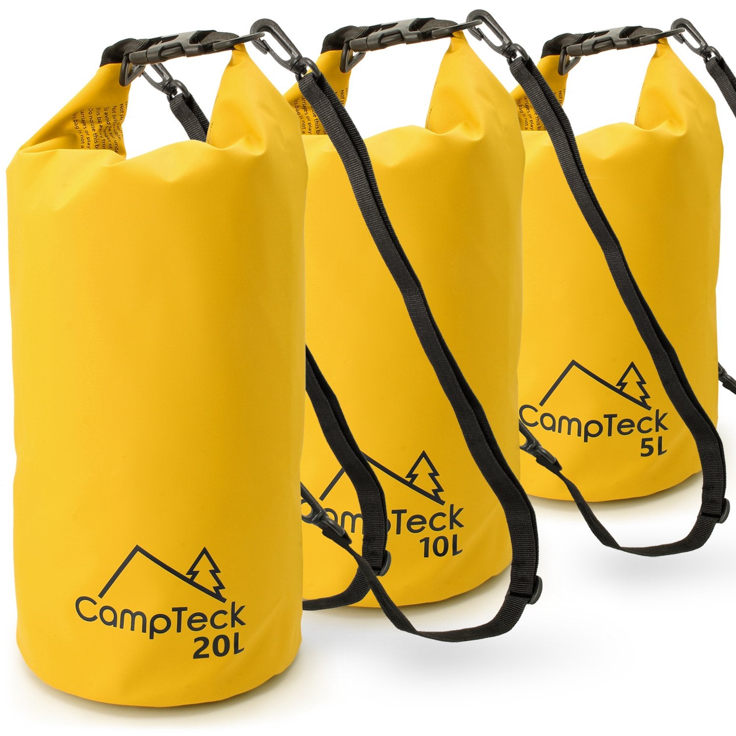 CampTeck 5L, 10L & 20L Dry Sack Waterproof Floating Storage Dry Bag for Camping, Rafting, Fishing, Canoeing, Boating, Kayaking, Snowboarding, Swimming, Diving etc. – Yellow