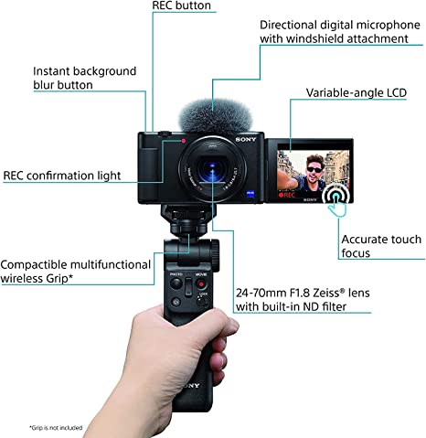 Sony Vlog camera ZV-1 | Digital Camera (Vari-angle Screen for Vlogging, 4K Video) ZV1BDI.EU - Black