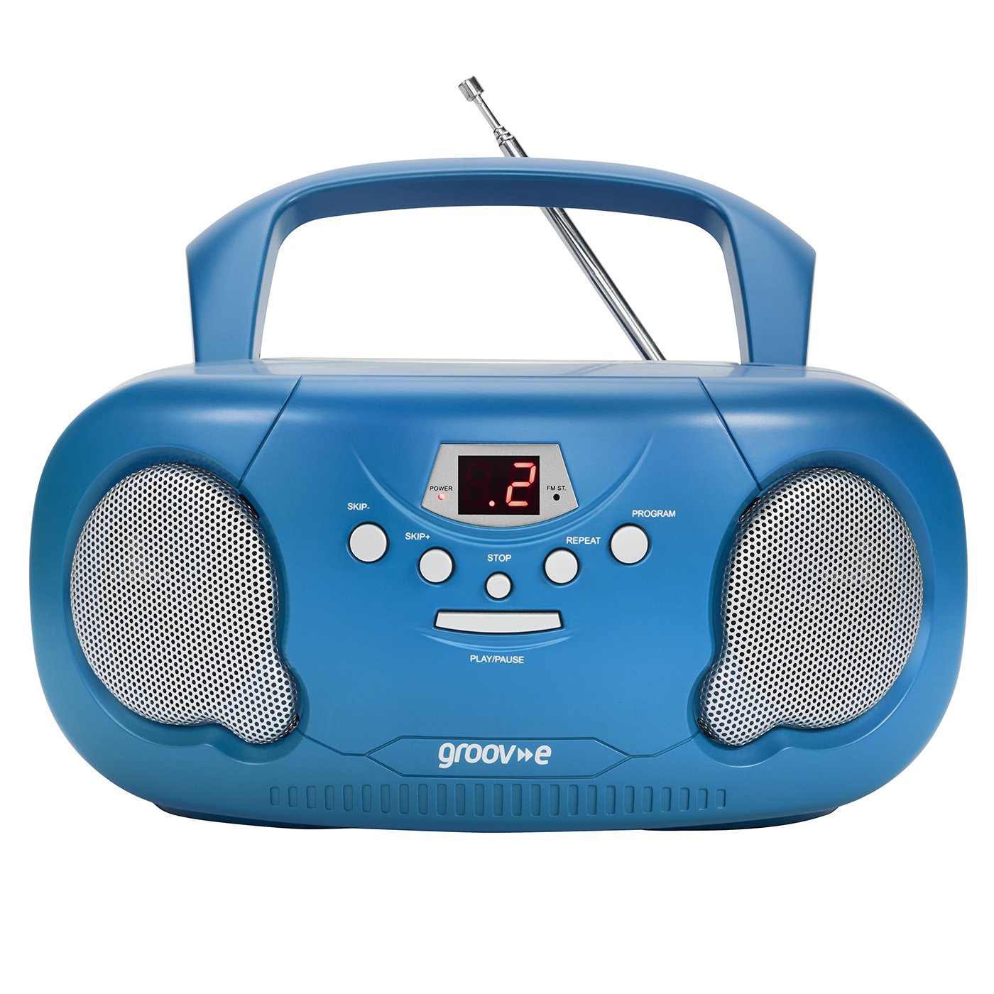 Groov-e GVPS733/BE Portable CD Player Boombox with AM/FM Radio, 3.5mm AUX Input, Headphone Jack, LED Display - Blue, 21.0 cm*23.0 cm*10.0 cm