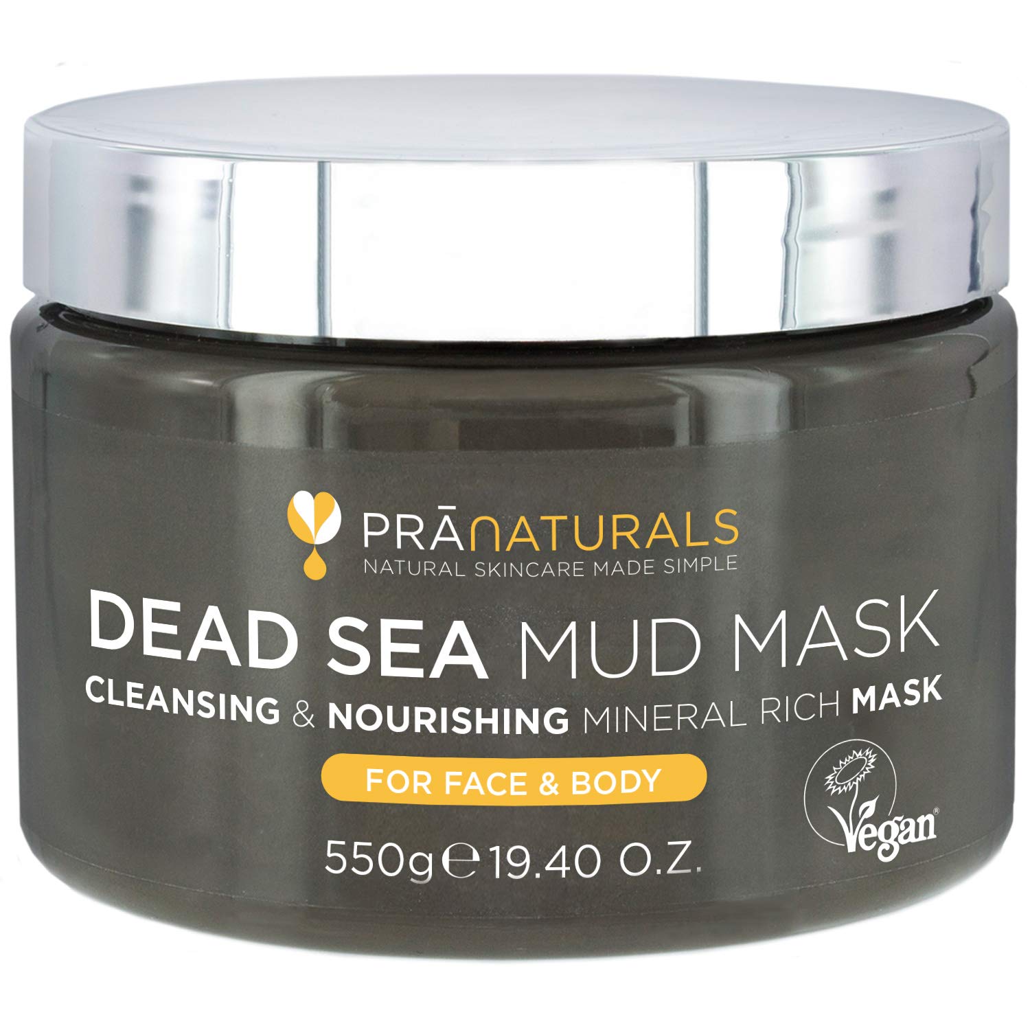 PraNaturals Dead Sea Mud Mask 550g 100% ORGANIC, NATURAL & VEGAN Certified, Cruelty-Free Cosmetic - Mineral-Rich, Hydrates, Detoxifies & Deeply Cleanses Skin Anti-Ageing, Suitable for All Skin Types