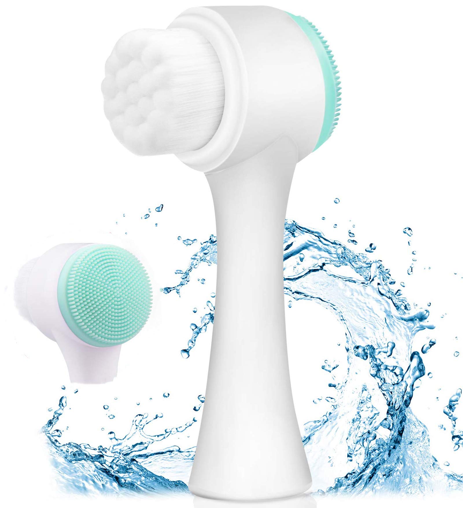 2-in-1 facial cleansing brush, silicone manual cleansing brush, deep cleansing skin keratin cleaning system, super soft massage pores, suitable for all types of skin (blue）-