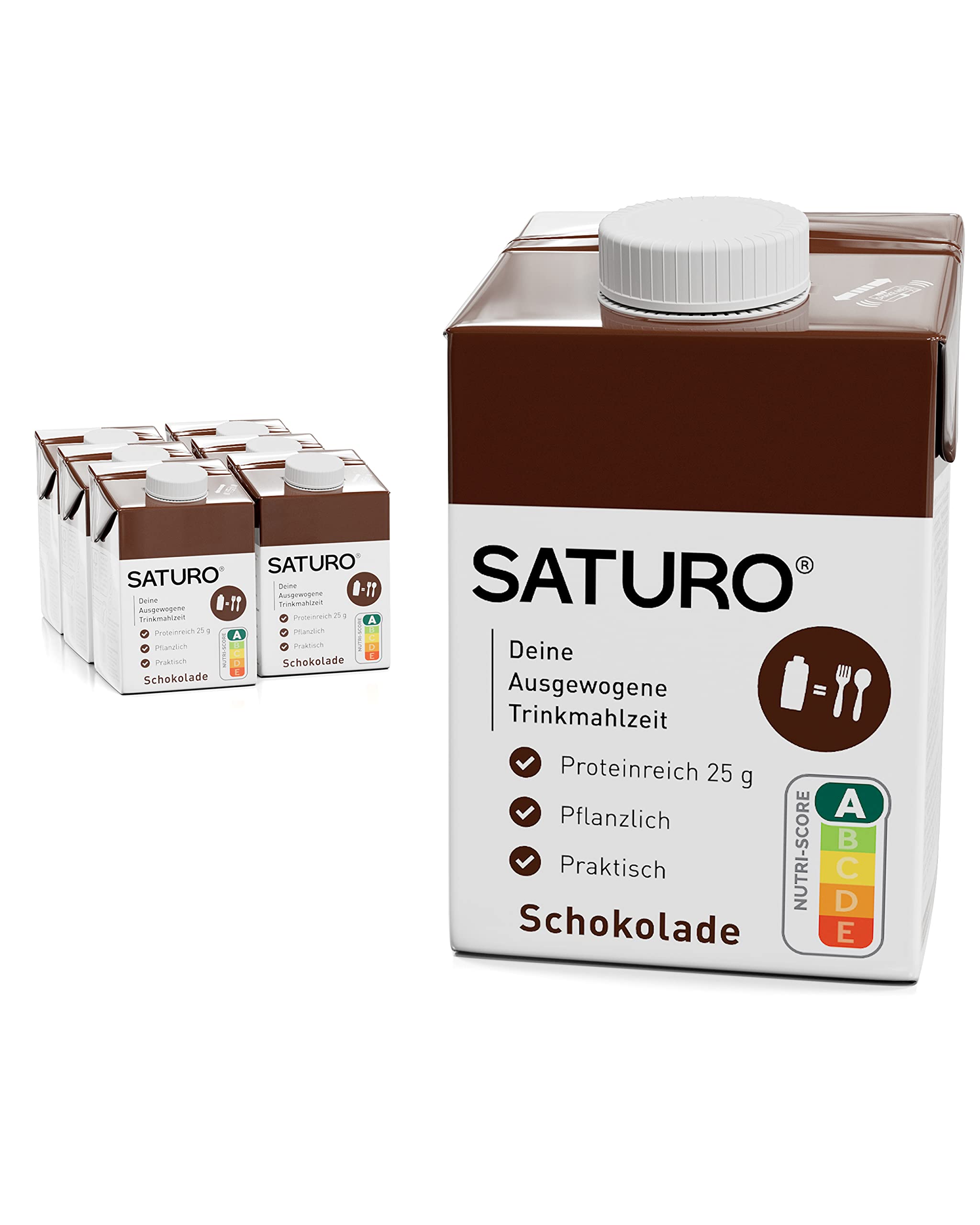 SATURO® Meal Replacement Shake Chocolate | Astronaut Food With Protein & 500kcal | Vegan | Drinkable Meal With Essential Nutrients | 6 x 500 ml