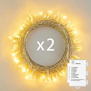 Koopower [2 Pack] 50 LED Battery Fairy Lights for Bedroom, Indoor Outdoor Fairy Lights Battery Operated with 8 Modes & Timer String Lights for Home, Party, Wedding, IP65 Waterproof, Warm White