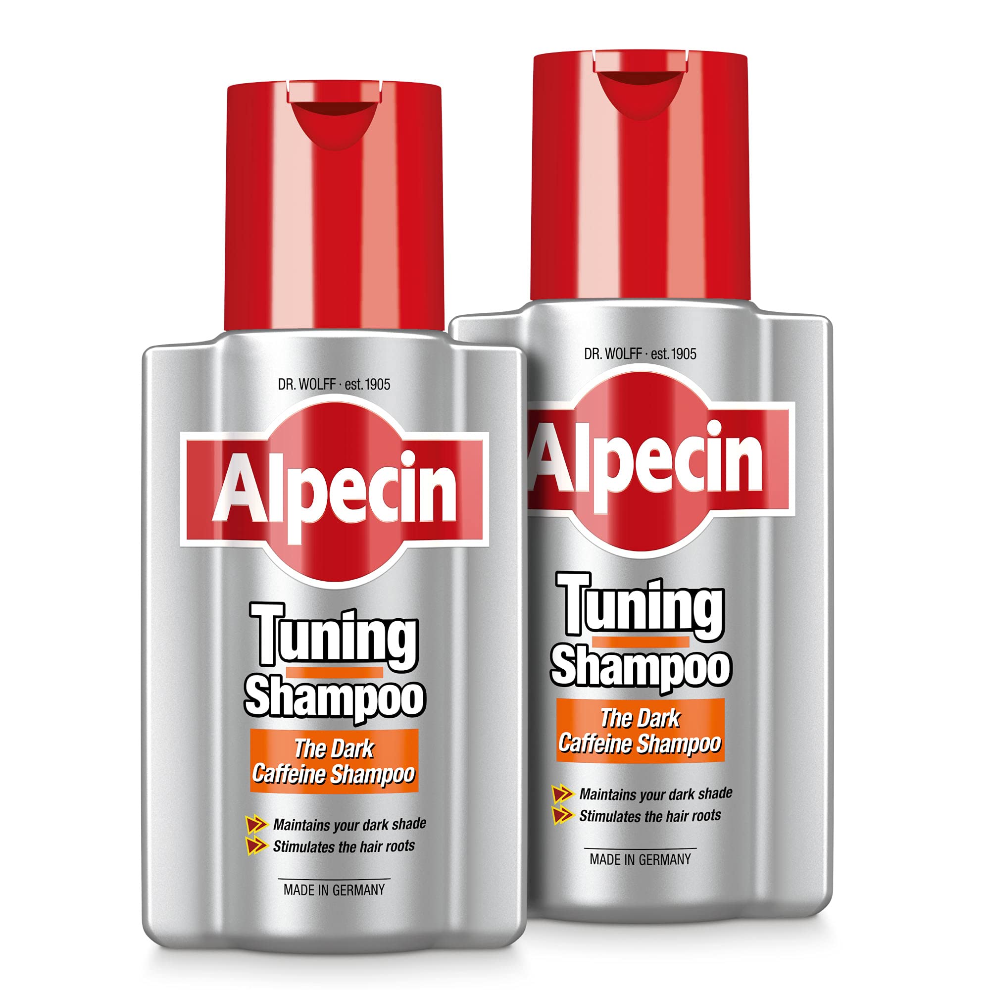 Alpecin Tuning Shampoo 2x 200ml | Preserves Natural Hair Colour and Supports Natural Hair Growth | Dark Caffeine Shampoo to Cover Early Grey Hairs | Hair Care for Men Made in Germany