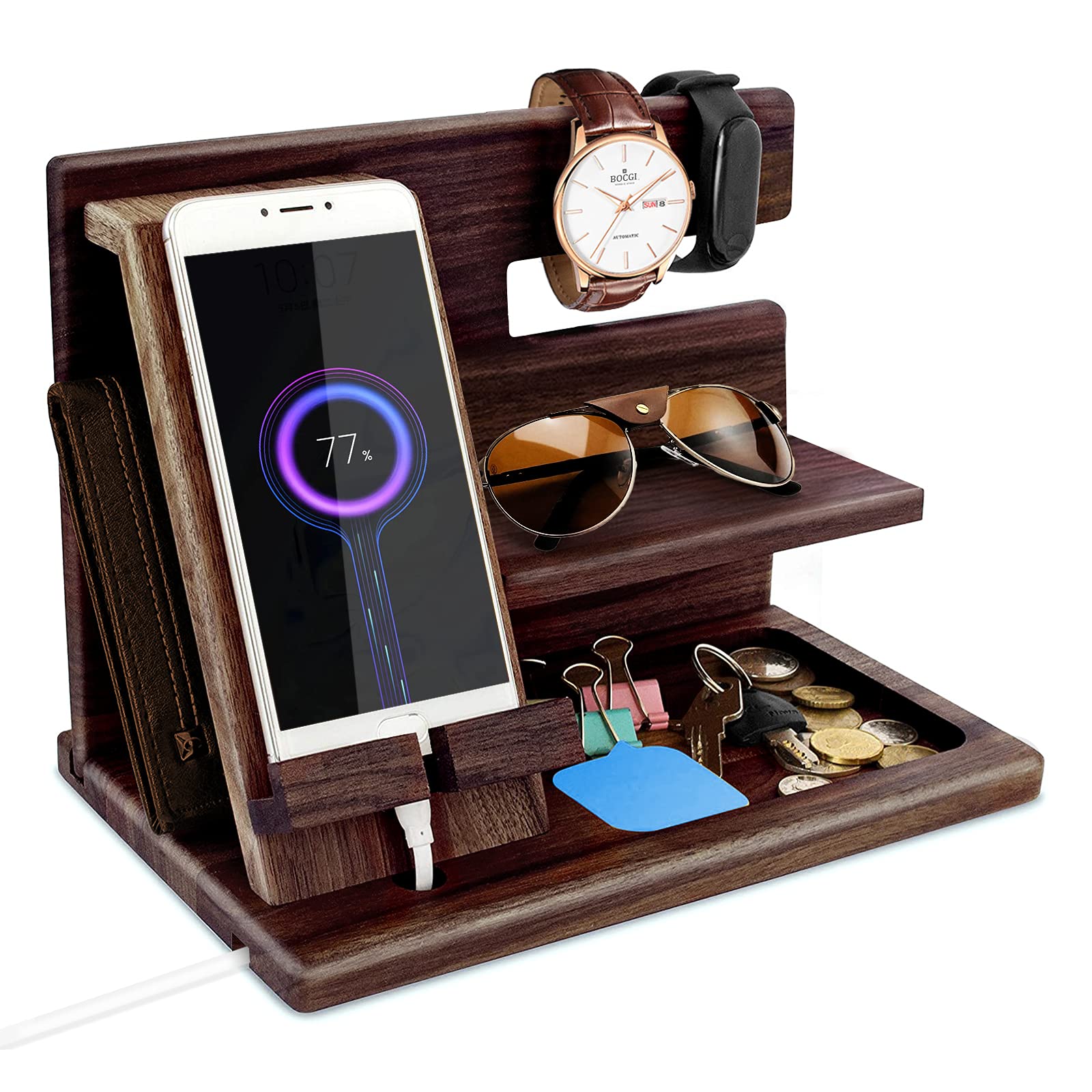 Birthday Gifts for Him Gifts for Men Fathers Day Presents Dad Gifts Mens Bedside Organiser for Him Presents for Men Wooden Docking Station for Men Bedside Gadgets for Dad ​Grandad Gifts Mens Organiser